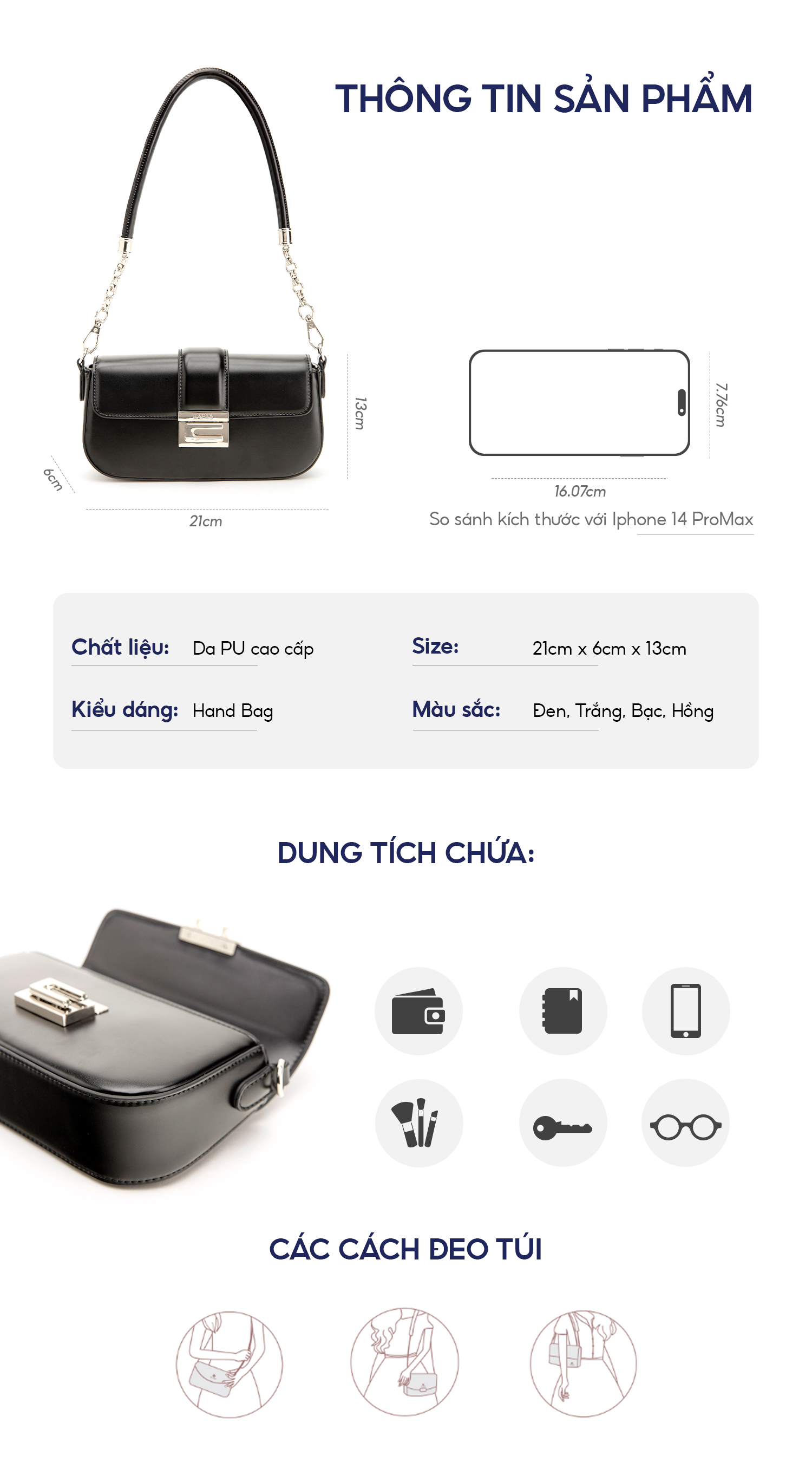 Mô tả Túi Xách Nữ Đeo Vai Đai Ngang C Chic HAPAS - TDV23056 - 2