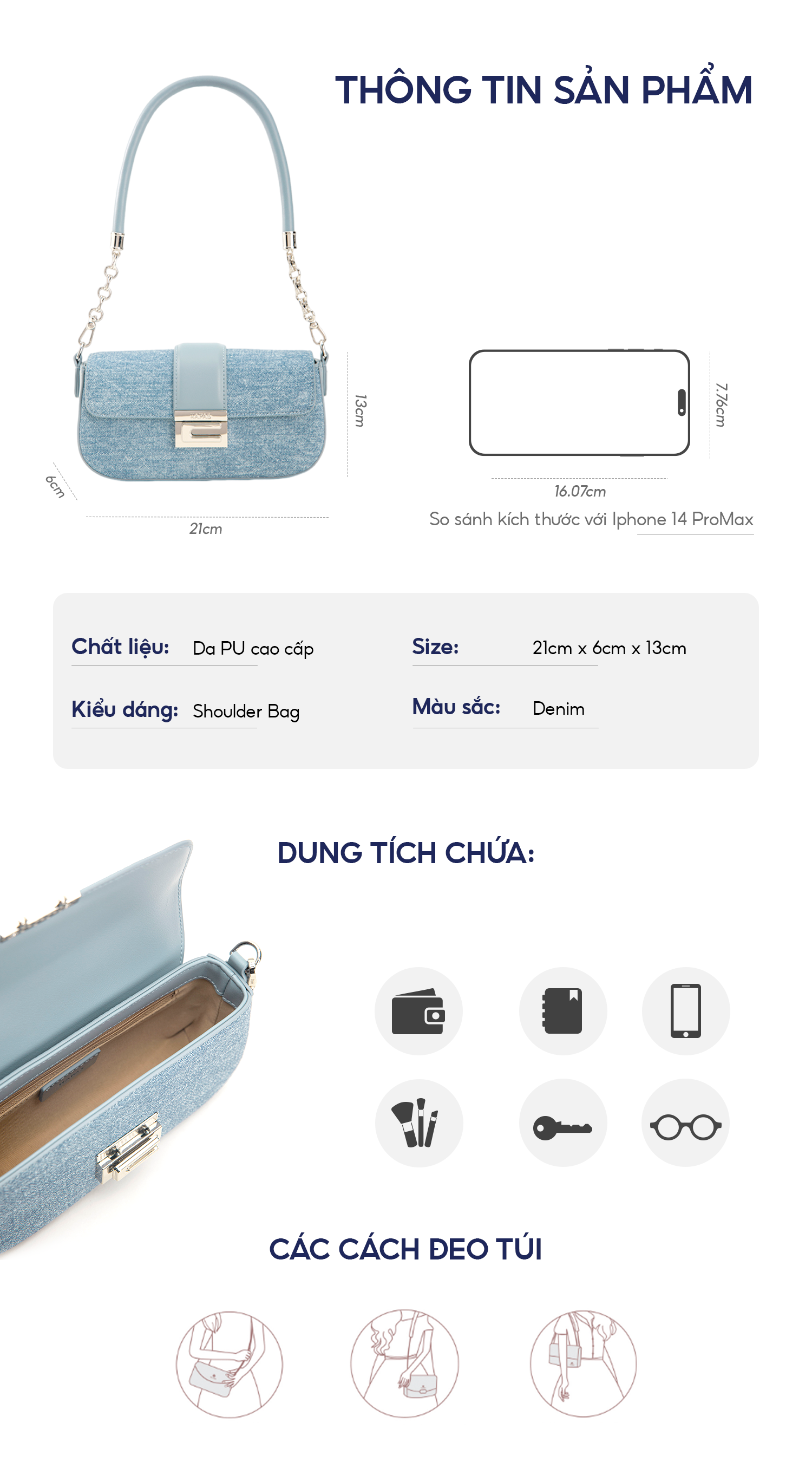 Mô tả Túi Xách Nữ Đai Ngang C' Chic Of Denim In You HAPAS - TDV23056 - 2