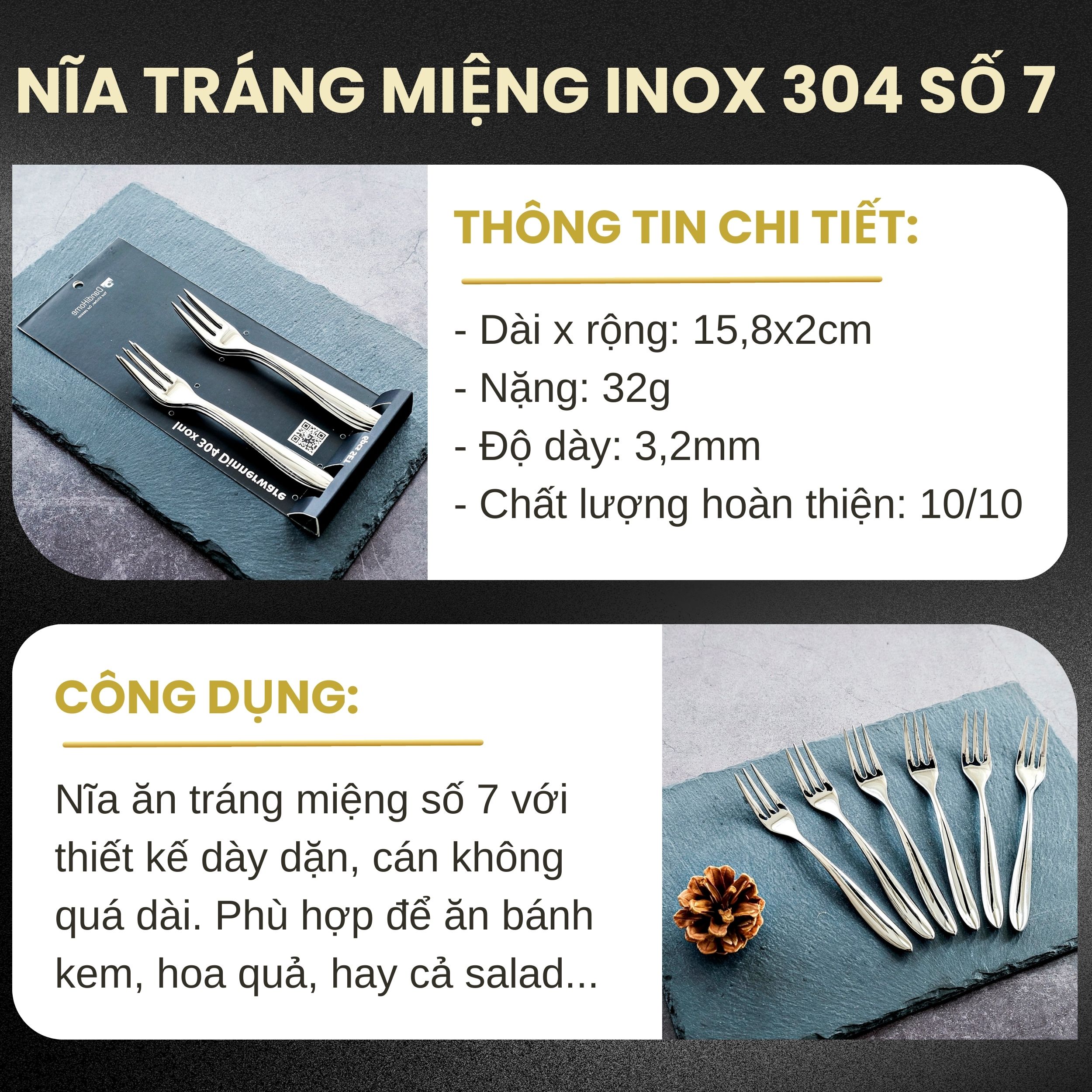 Mô tả Bộ 6 nĩa inox 304 DandiHome cao cấp, sang trọng, tinh tế - 4