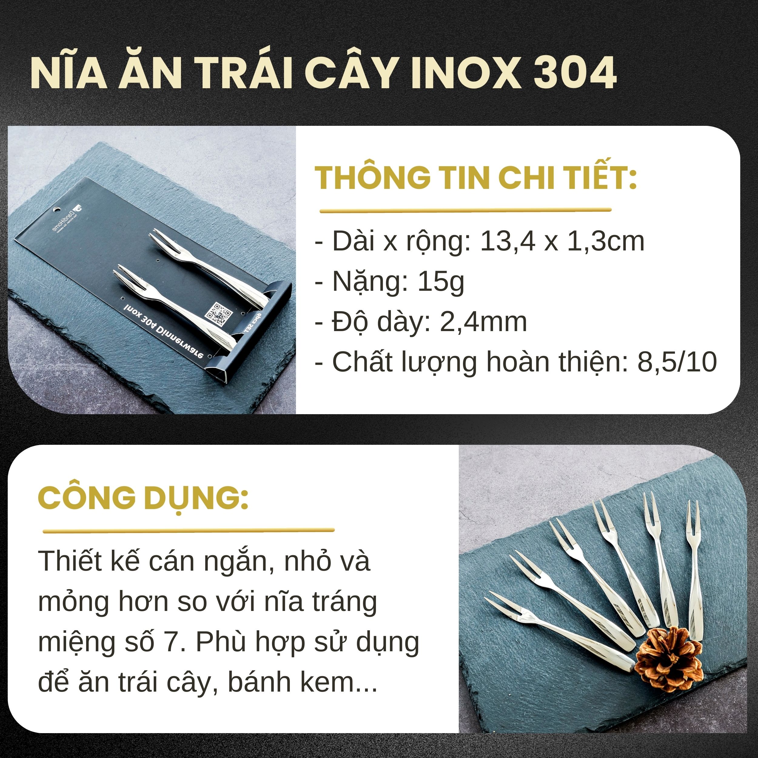 Mô tả Bộ 6 nĩa inox 304 DandiHome cao cấp, sang trọng, tinh tế - 6