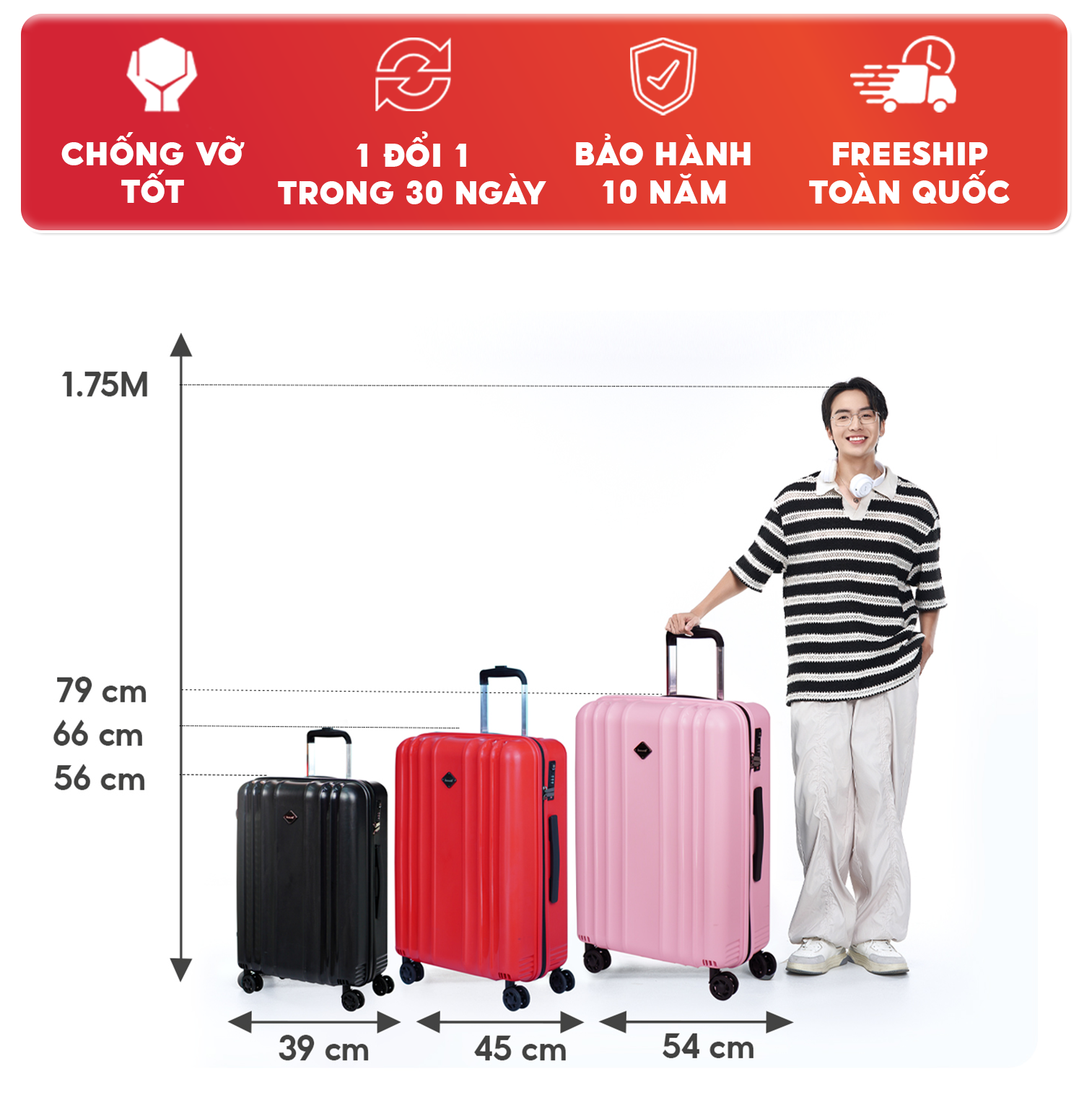 Mô tả Vali kéo SUNNY PP07 - Nhựa PP chống vỡ tuyệt đối xách tay, kí gửi (size 20/24/28 inch) - 2