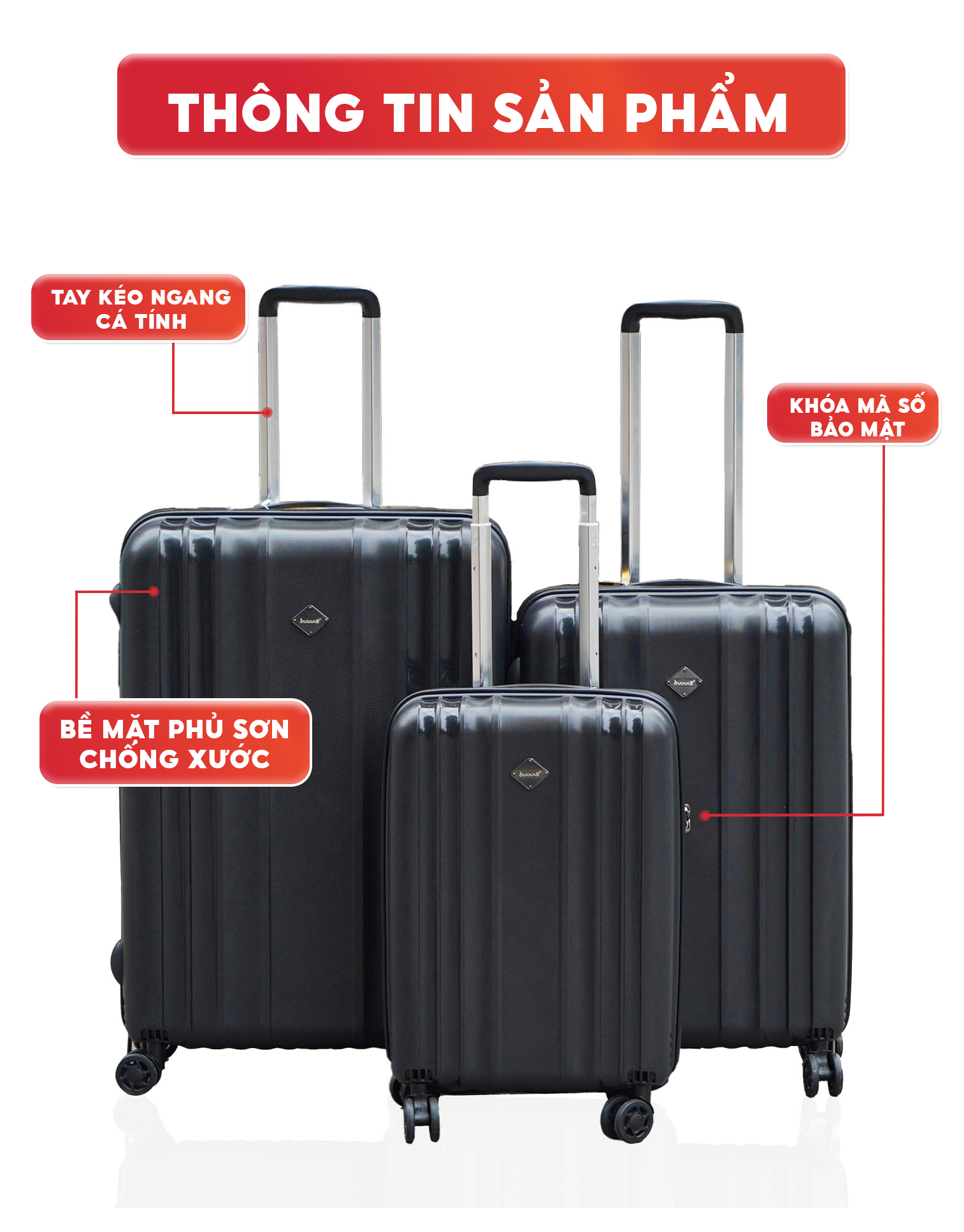 Mô tả Vali kéo SUNNY PP07 - Nhựa PP chống vỡ tuyệt đối xách tay, kí gửi (size 20/24/28 inch) - 8