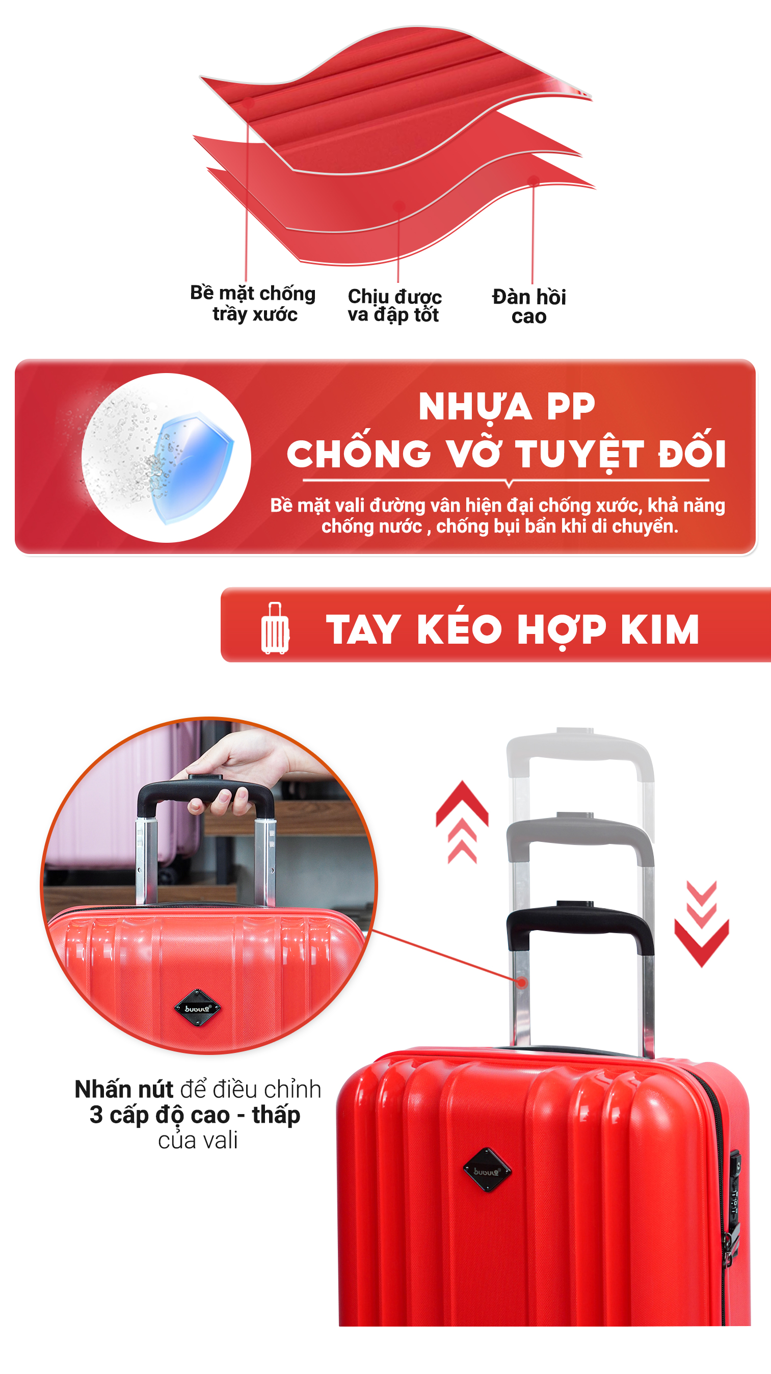 Mô tả Vali kéo SUNNY PP07 - Nhựa PP chống vỡ tuyệt đối xách tay, kí gửi (size 20/24/28 inch) - 9