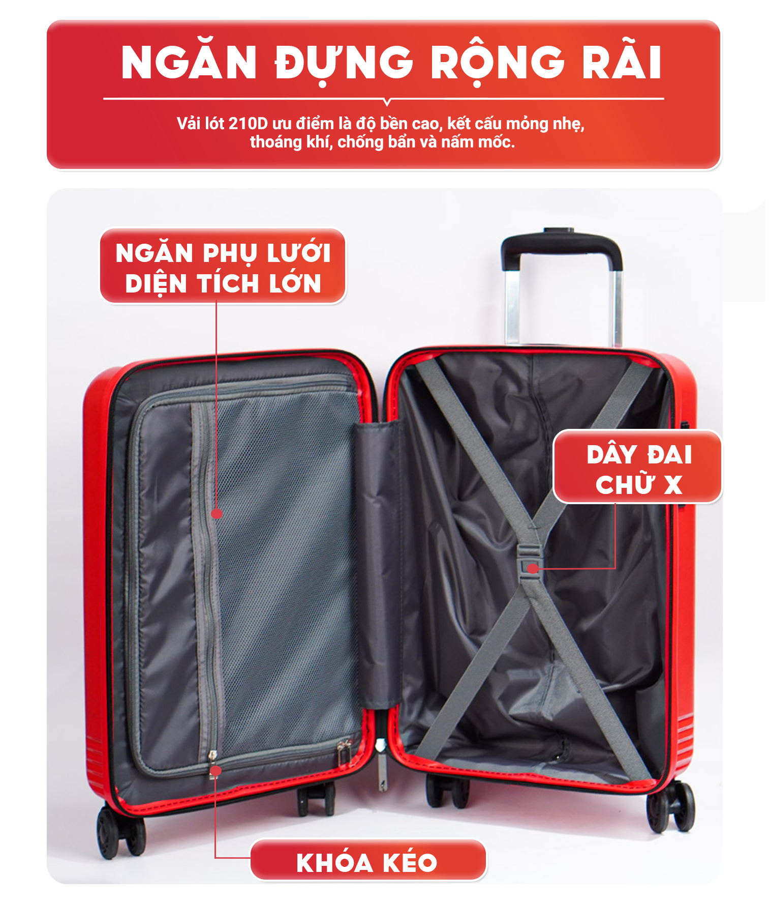 Mô tả Vali kéo SUNNY PP07 - Nhựa PP chống vỡ tuyệt đối xách tay, kí gửi (size 20/24/28 inch) - 12