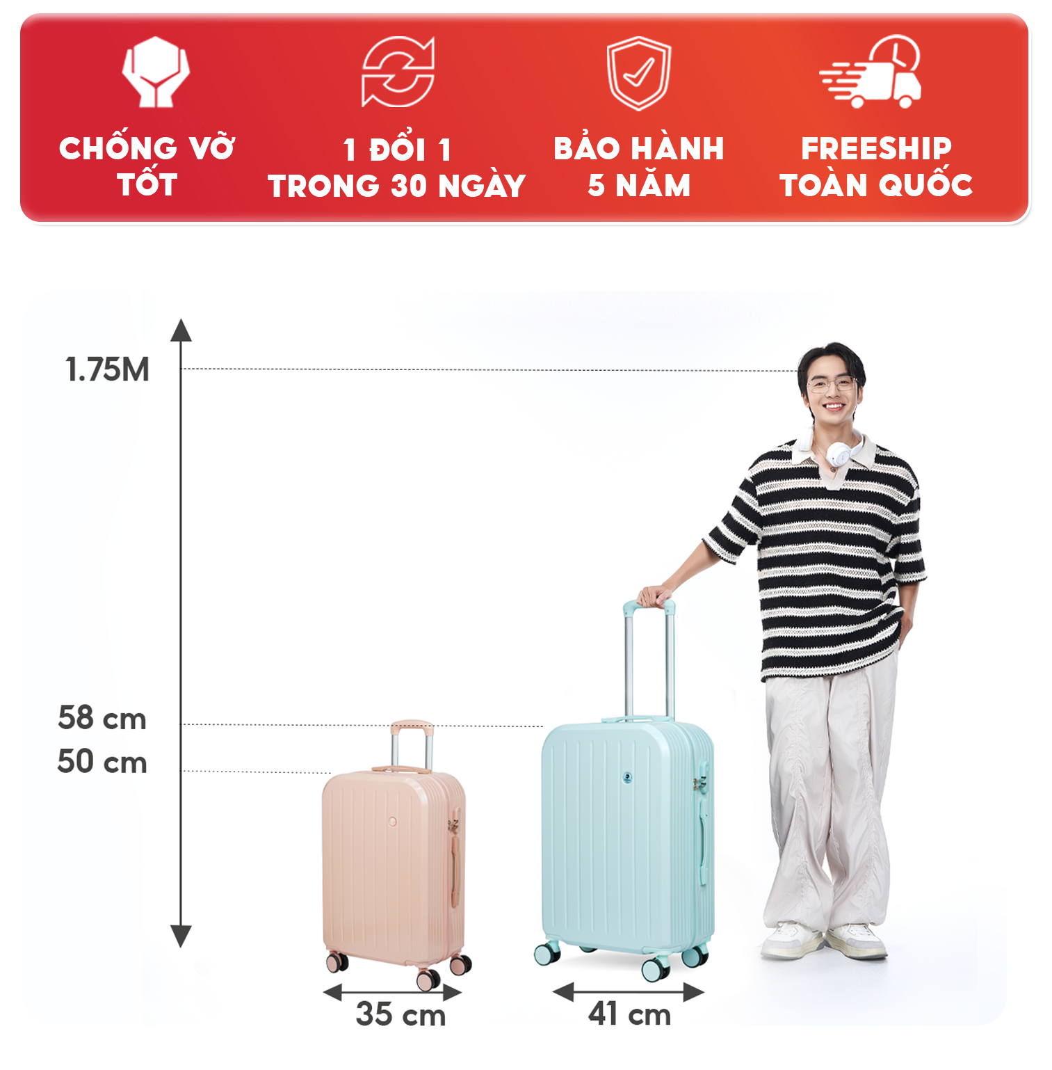 Mô tả Vali kéo du lịch thời trang SUNNY SV07/LATO nhựa PC + ABS (2 size 5 màu) - 2