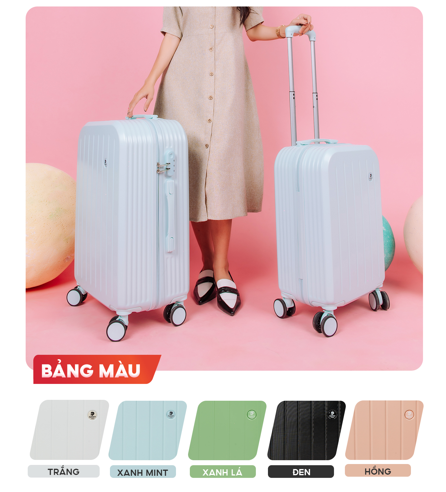 Mô tả Vali kéo du lịch thời trang SUNNY SV07/LATO nhựa PC + ABS (2 size 5 màu) - 6