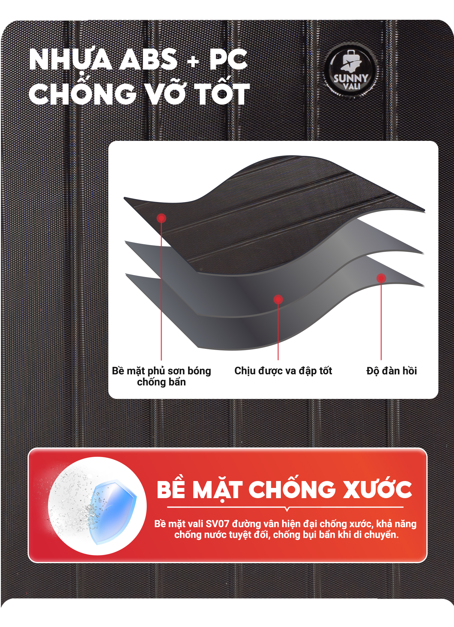 Mô tả Vali kéo du lịch thời trang SUNNY SV07/LATO nhựa PC + ABS (2 size 5 màu) - 8