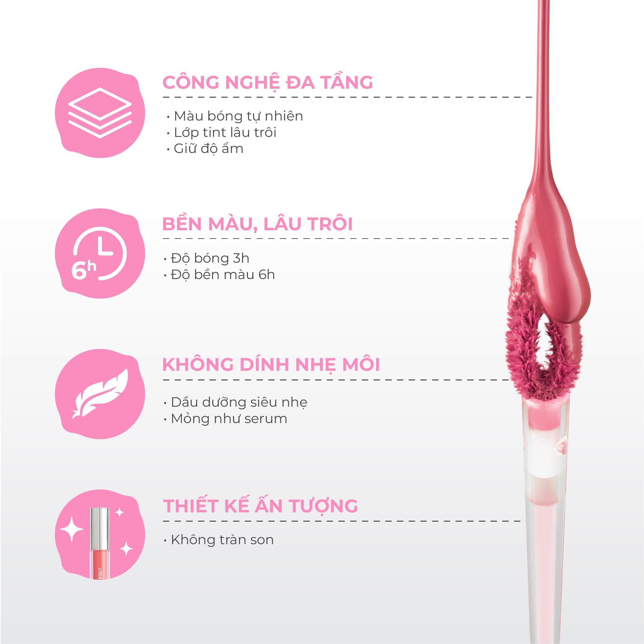 Mô tả Son tint bóng không dính bền màu Lemonade Mirror Mirror Water Tint 4g - 7