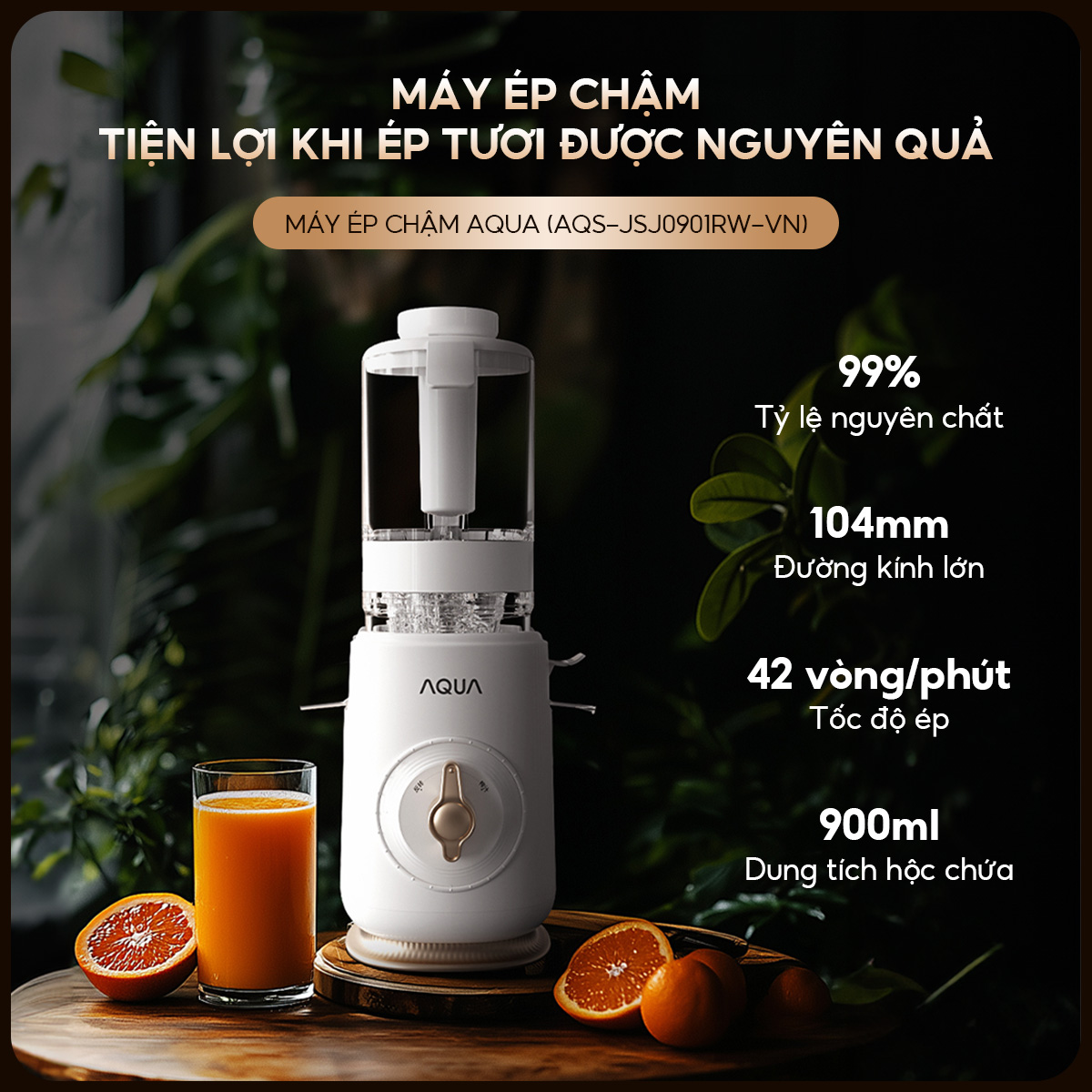 Mô tả Máy ép chậm AQUA JSJ0901RW 900ml, ép nguyên quả trái cây, vắt kiệt bã - Bảo hành 12 tháng - 1