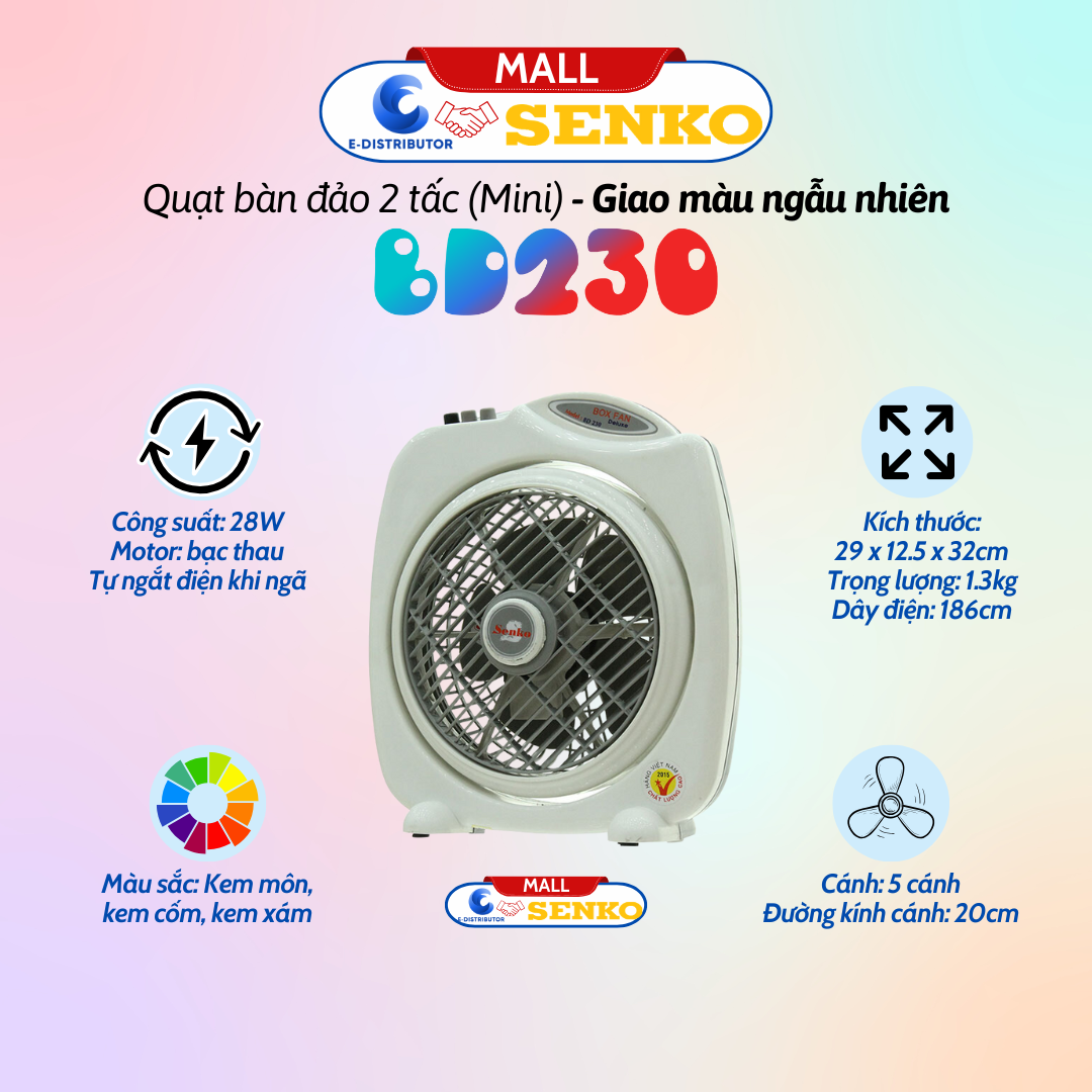Mô tả Quạt bàn đảo Senko 2 tấc BD230 - 3 tấc BD1010/BD1012 - 4 tấc BD1410 - Màu ngẫu nhiên - Chính hãng - 2