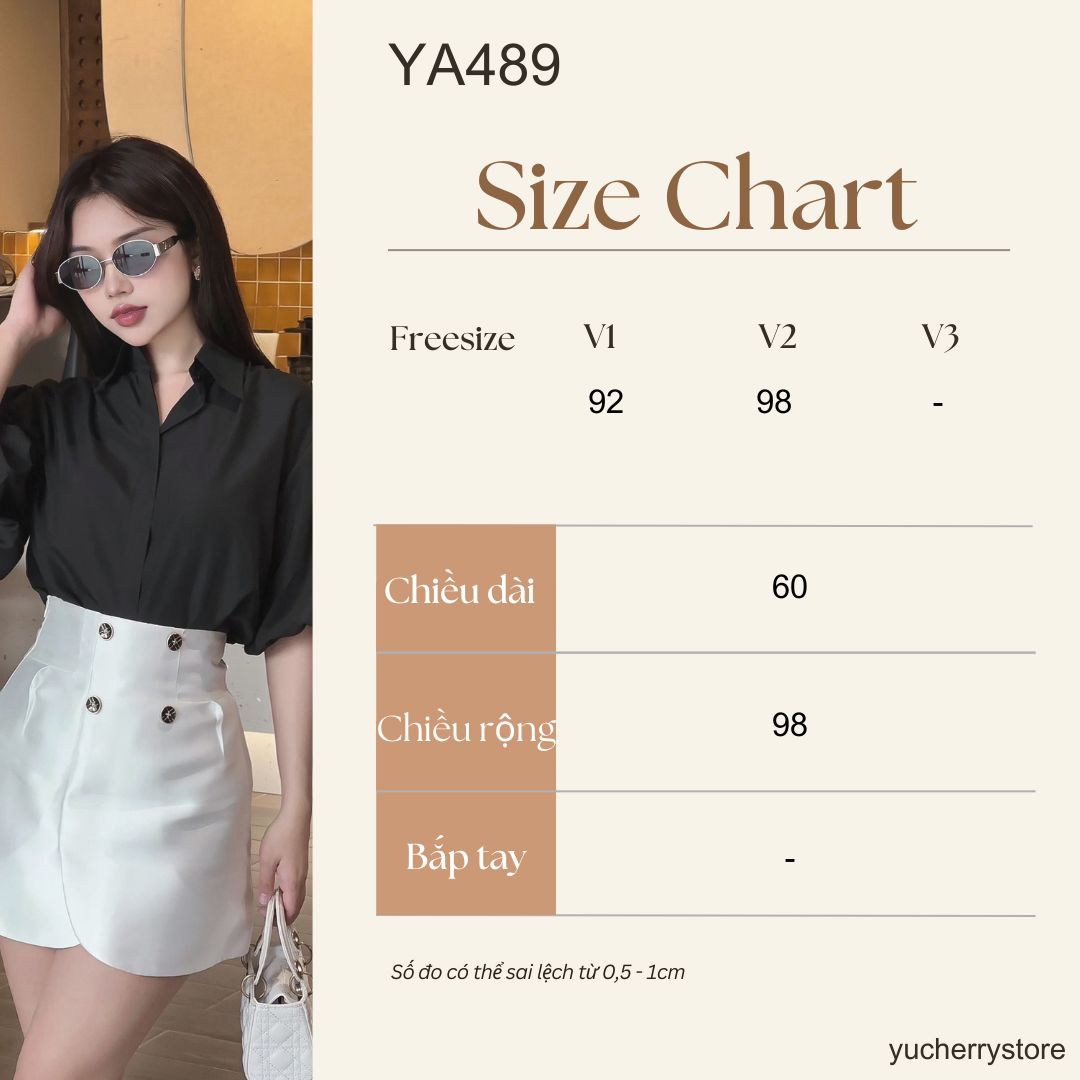 Mô tả YU CHERRY | Áo sơmi thiết kế nữ tay phồng ngắn giấu nút Puff Shirred Shirt YA489 - 1