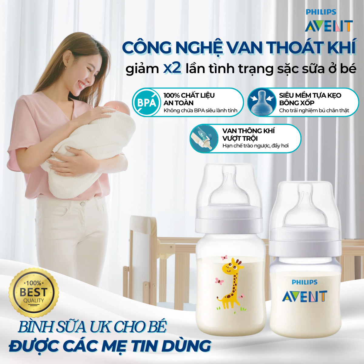 Mô tả Bình Sữa Philips Avent Shrink Wrap Classic Cho Bé Cổ Rộng Natural An Toàn, Chống Đầy Hơi Sặc Sữa - 1