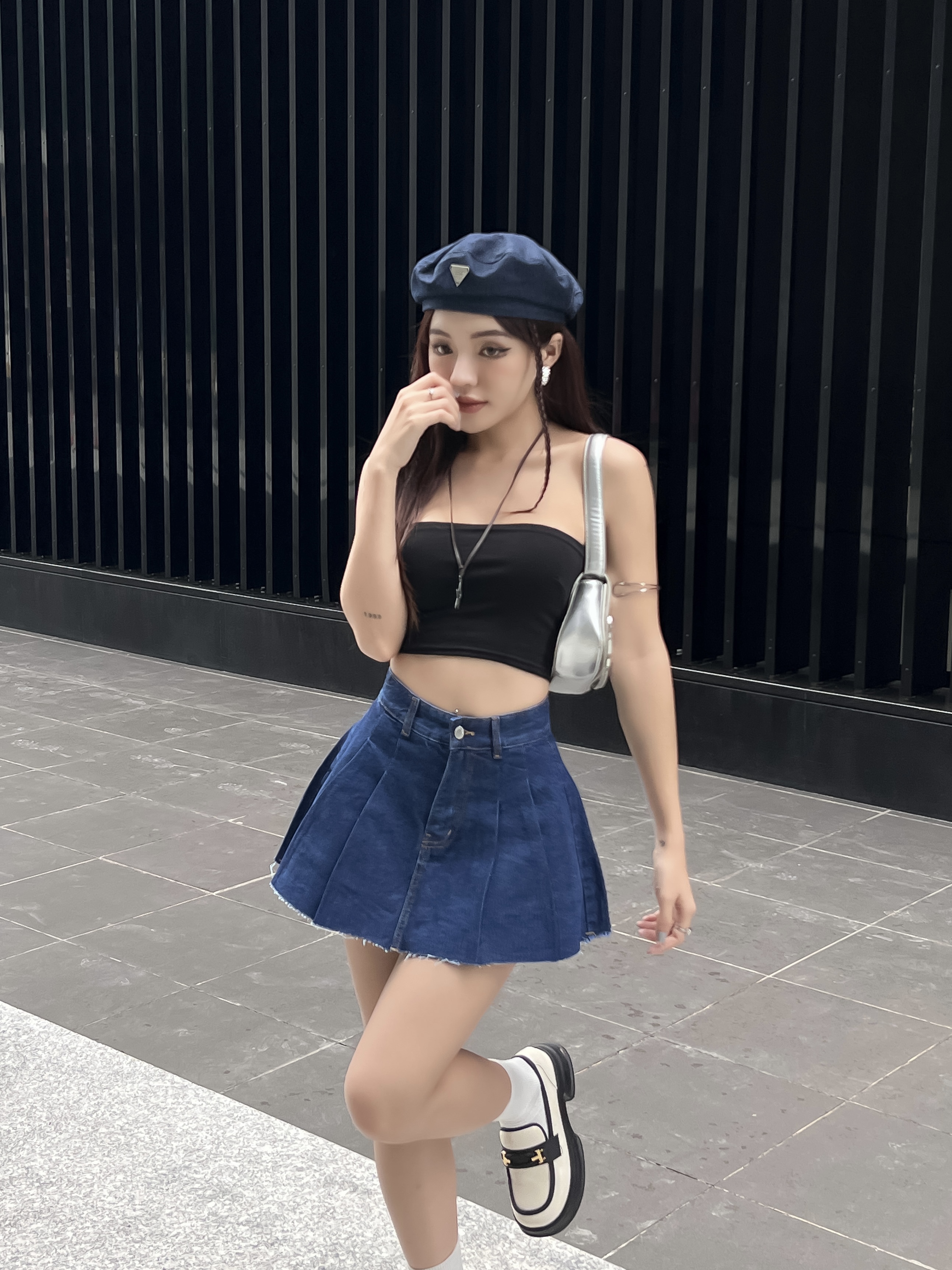 Mô tả Chân váy jean xếp ly có lót quần TiQi Jeans V1-282 - 4