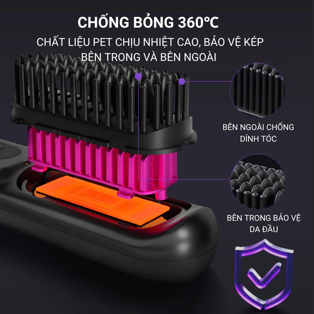 Mô tả Lược điện không dây cao cấp ENZO, công nghệ ion âm, chăm sóc tóc bóng mượt tự nhiên, tạo kiểu đa năng - 9