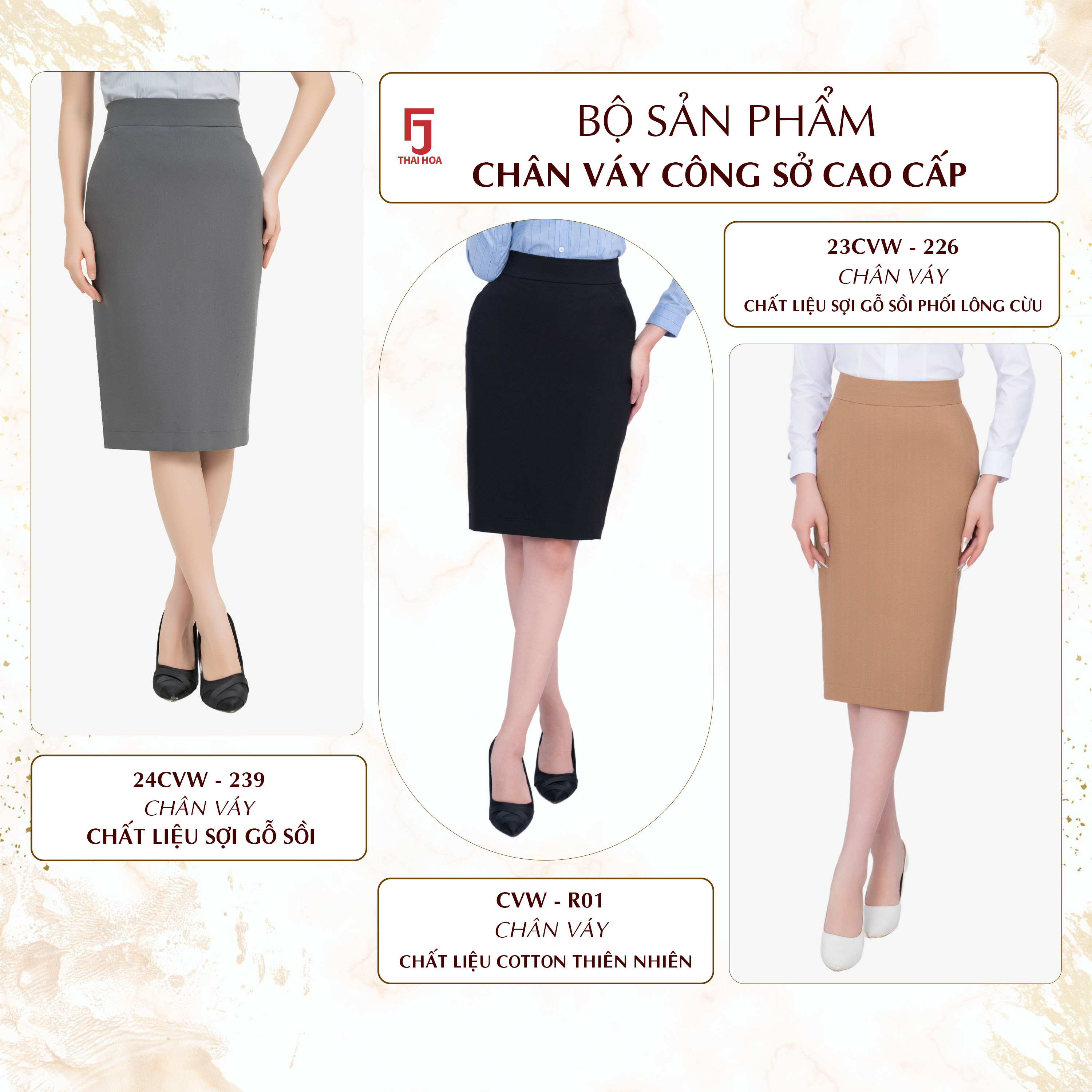Mô tả Bộ chân váy nữ bút chì dáng dài cơ bản Thái Hòa 1 lớp (R01), 2 lớp (239, 226) - 2