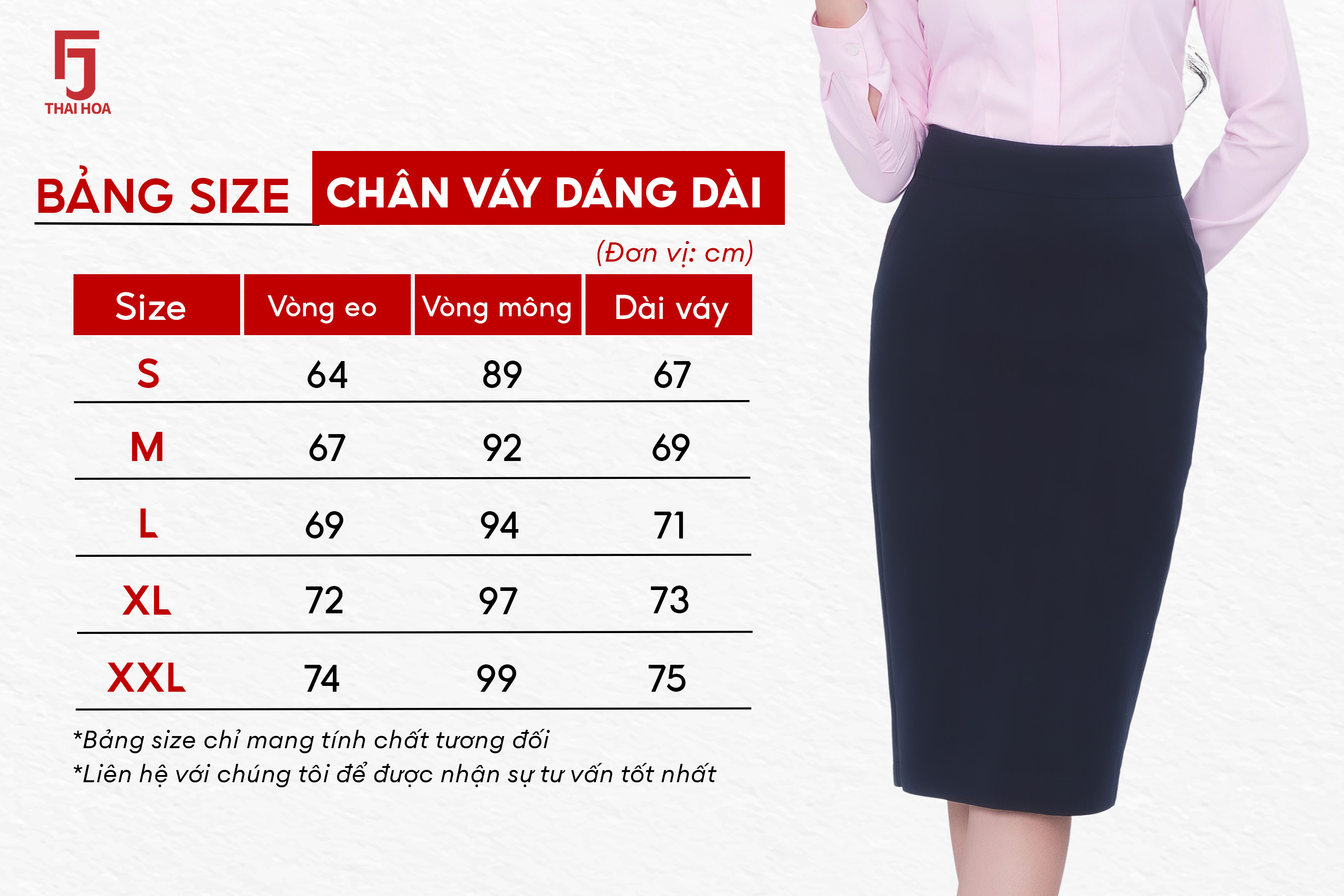 Mô tả Bộ chân váy nữ bút chì dáng dài cơ bản Thái Hòa 1 lớp (R01), 2 lớp (239, 226) - 1