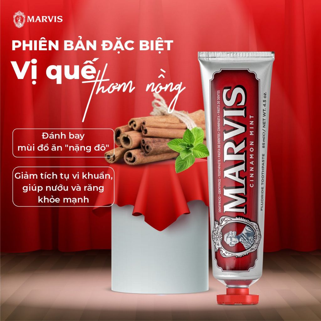 Mô tả Combo 3 Vị Cinnamon, Whitening, Smoker Làm Trắng Răng, Chống Mảng Bám, Hương Quế 85ml - MARVIS - 1