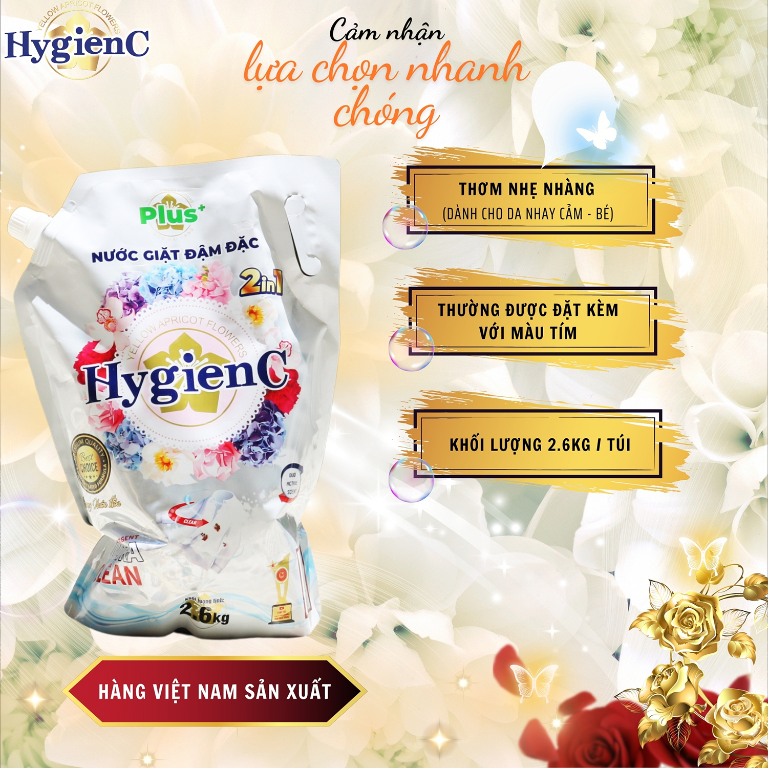 Mô tả Combo 3 Túi nước giặt đậm đặc HygienC Plus+ Khối lượng 2.6Kg - CB3T1 - 6