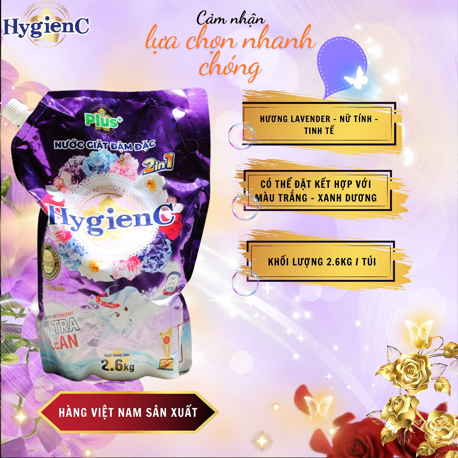 Mô tả Combo 3 Túi nước giặt đậm đặc HygienC Plus+ Khối lượng 2.6Kg - CB3T1 - 7