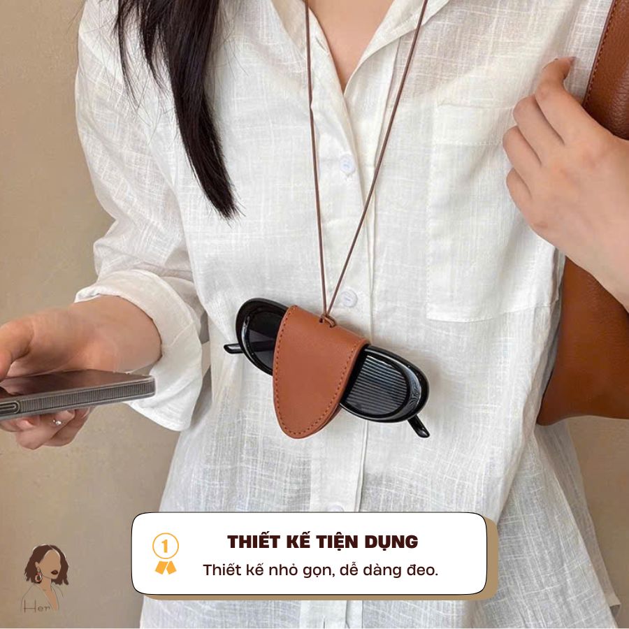 Vòng cổ da đa chức năng kẹp kính mắt Her Accessorie, dây đeo cổ dạng túi mini đựng xu phụ kiện thời trang