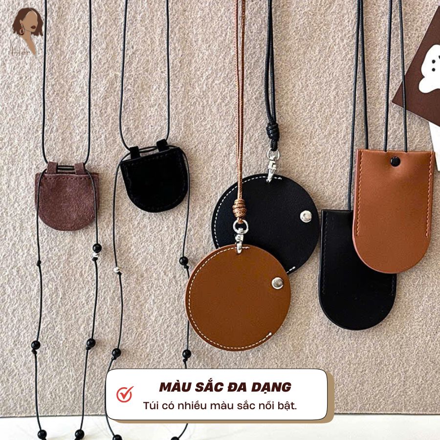 Vòng cổ da đa chức năng kẹp kính mắt Her Accessorie, dây đeo cổ dạng túi mini đựng xu phụ kiện thời trang