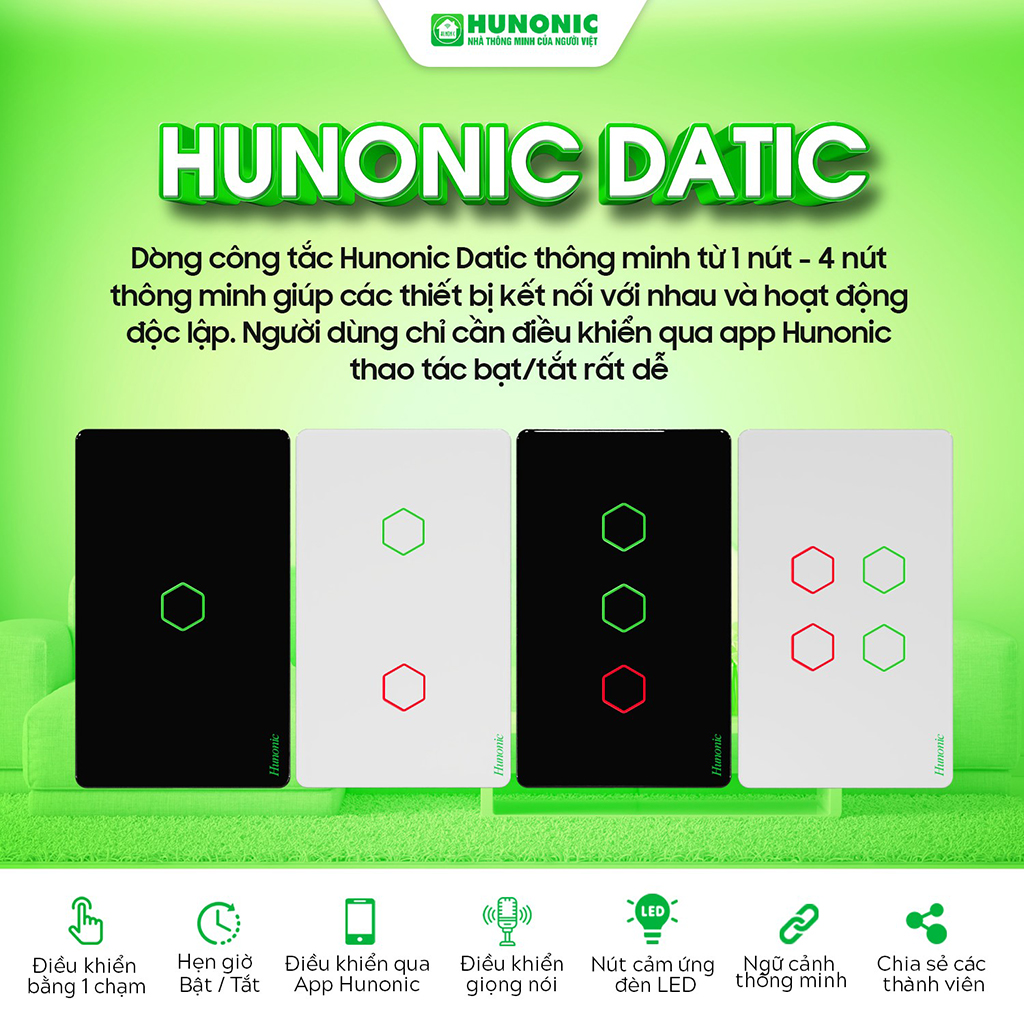 Công Tắc Hunonic Datic - Mặt kính cường lực