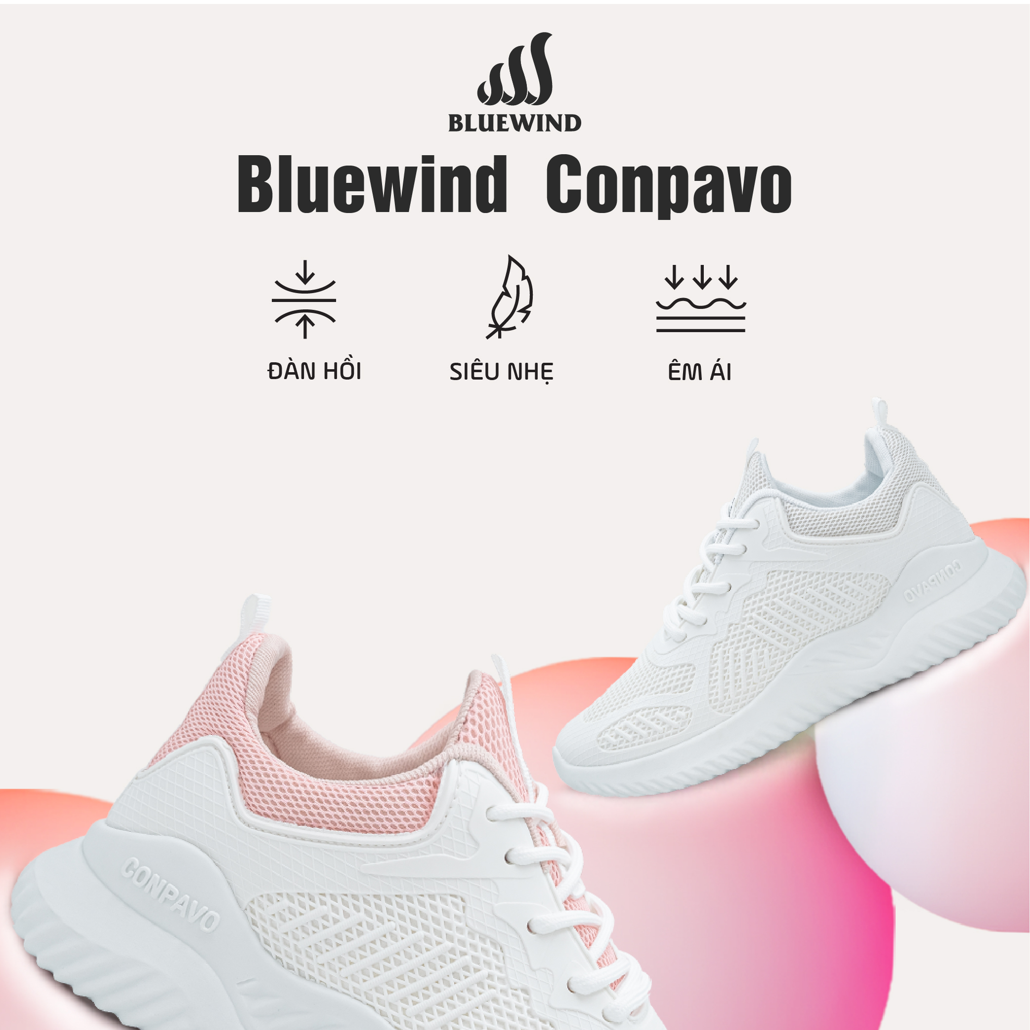 Mô tả Giày Thể Thao Nữ Đế Cao 4cm BLUEWIND Conpavo Đế Mềm Mại Phù Hợp Làm Giày Chạy Bộ Nữ 68406 - 1