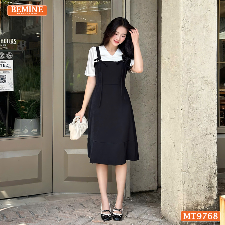 Mô tả Đầm thiết kế BEMINE cổ V dáng đuôi cá giả yếm có nơ phù hợp đi làm, đi dạo phố-MT9768 - 1