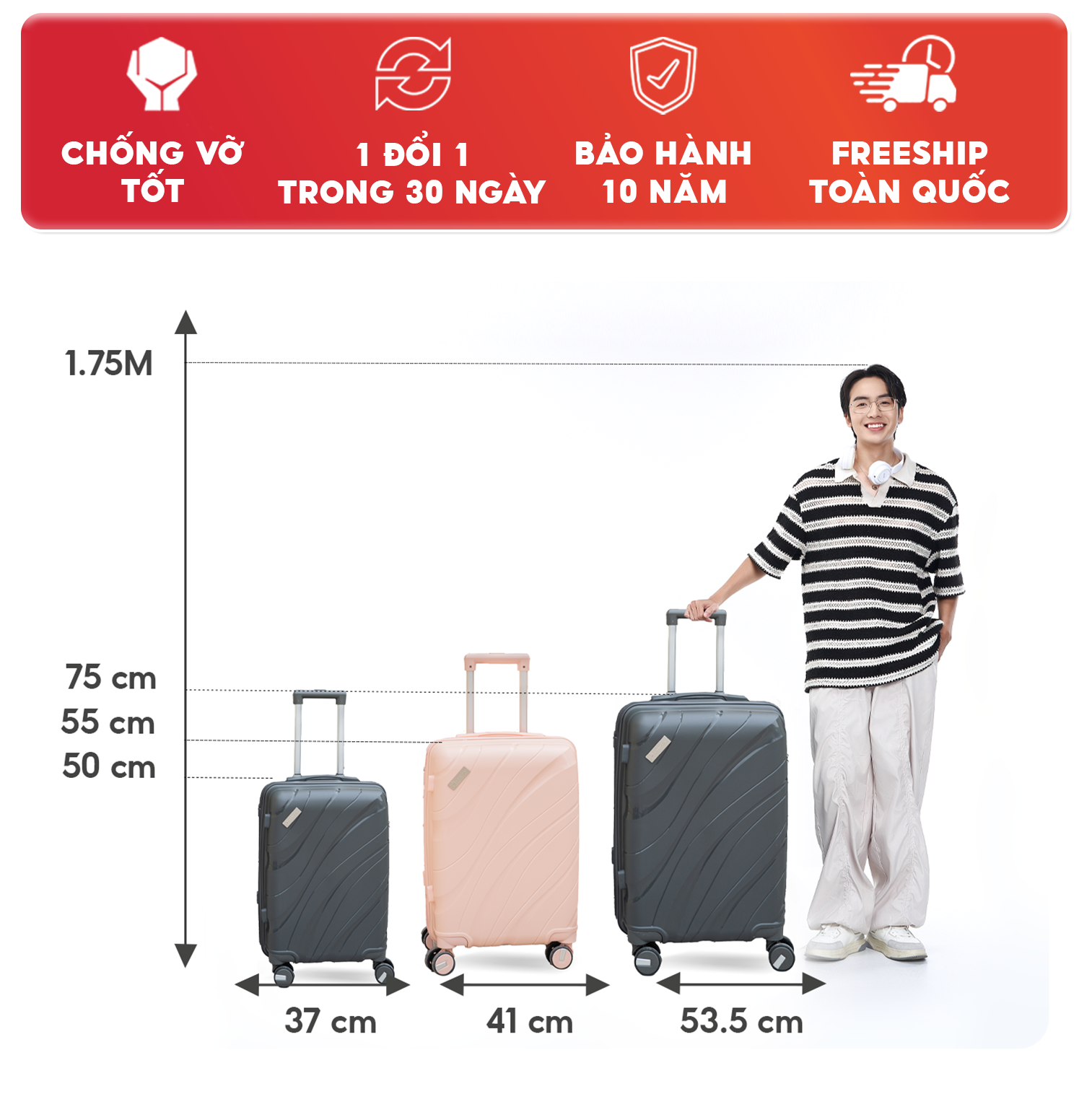 Mô tả Vali kéo SUNNY PP11 - Nhựa PP chống vỡ tuyệt đối, khóa hải quan TSA  xách tay, kí gửi (size 20-24) - 2