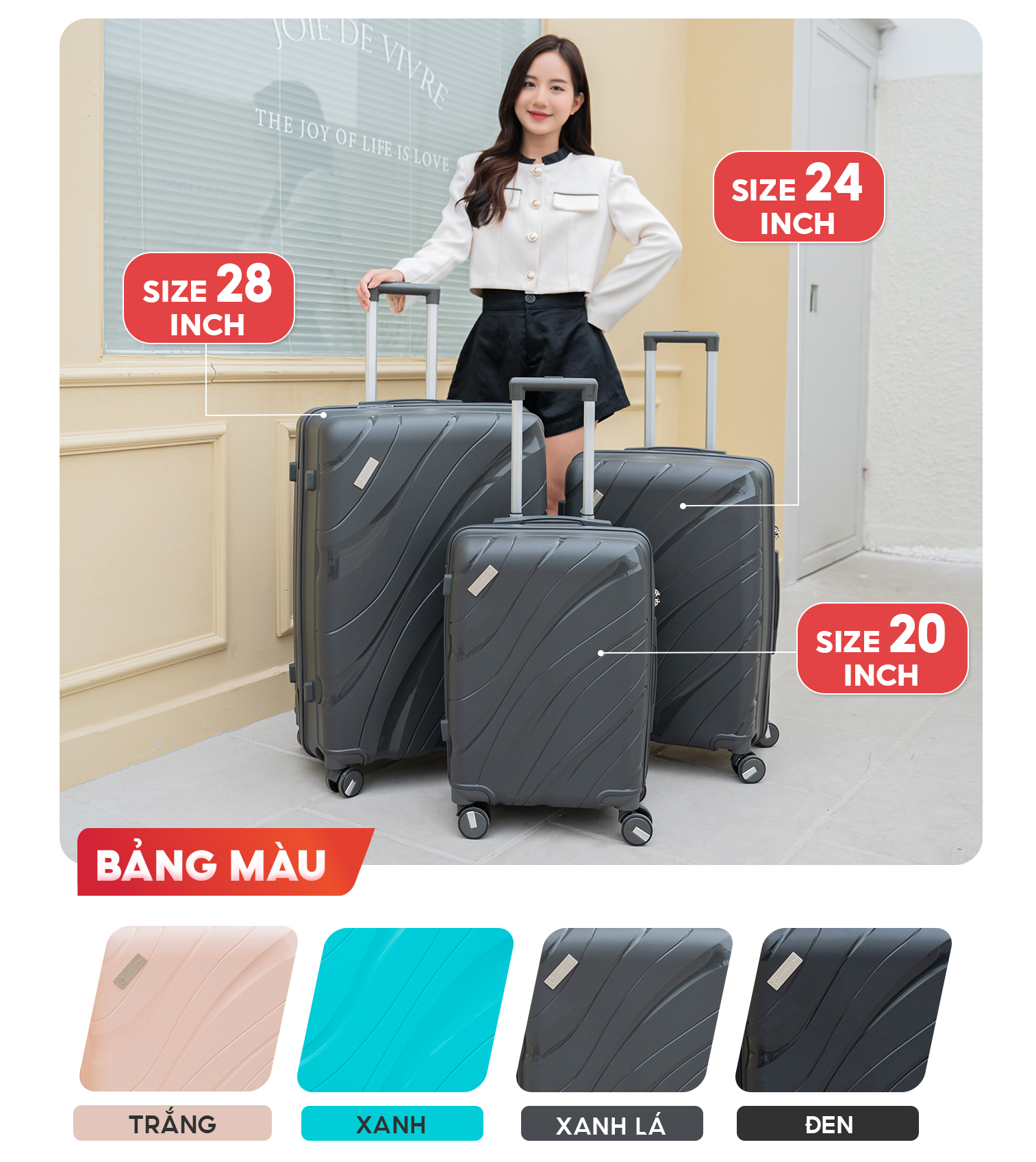 Mô tả Vali kéo SUNNY PP11 - Nhựa PP chống vỡ tuyệt đối, khóa hải quan TSA  xách tay, kí gửi (size 20-24) - 6