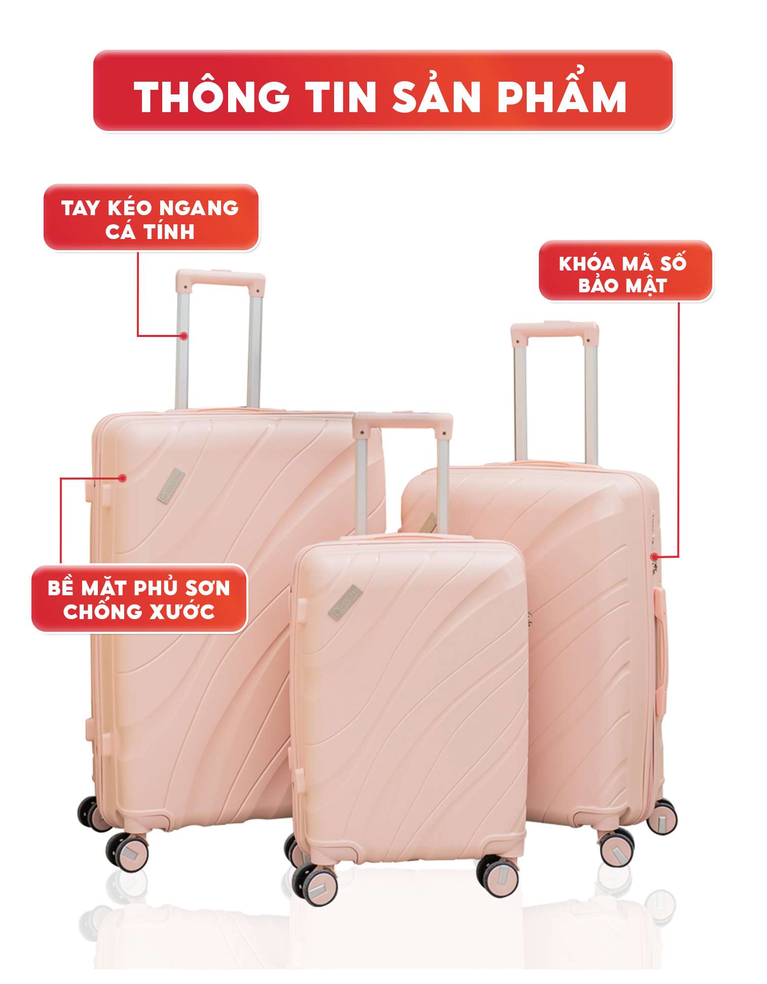 Mô tả Vali kéo SUNNY PP11 - Nhựa PP chống vỡ tuyệt đối, khóa hải quan TSA  xách tay, kí gửi (size 20-24) - 7