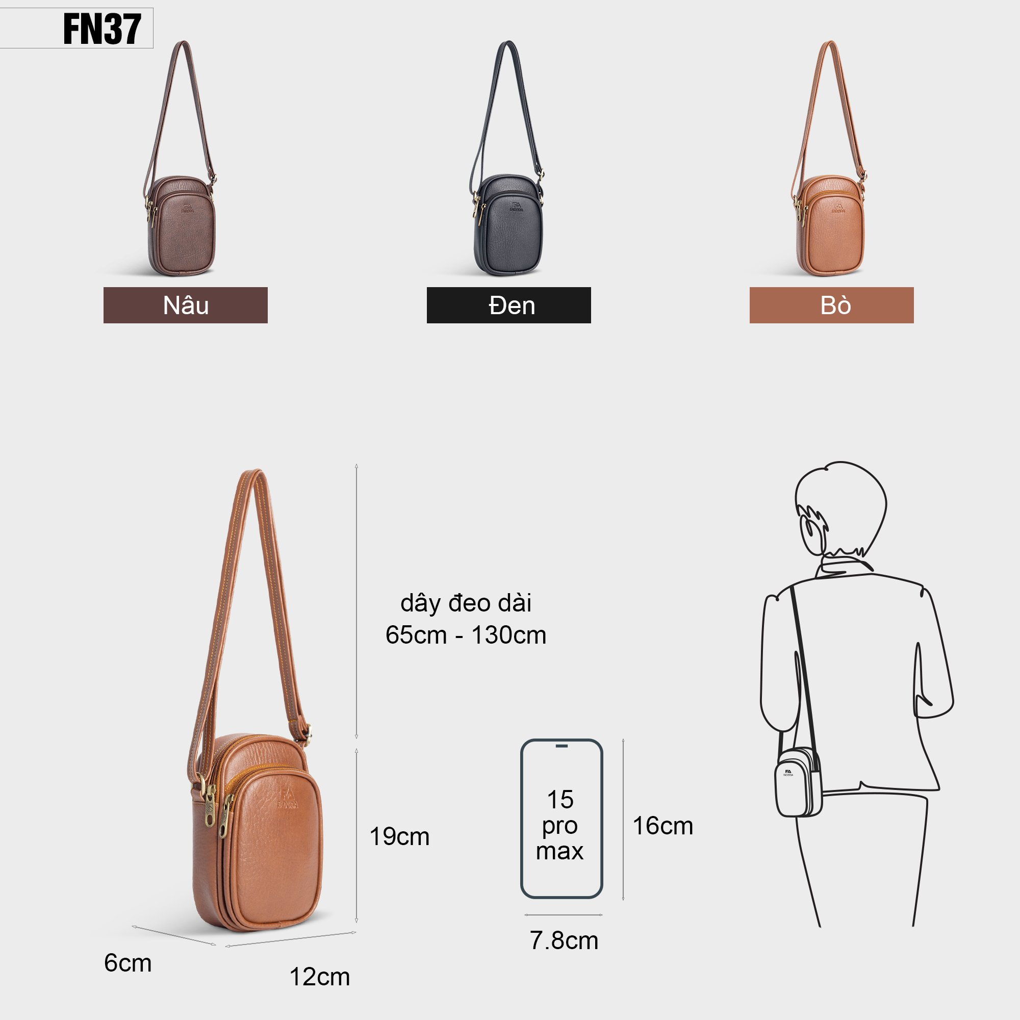 Mô tả Túi đeo chéo nữ mini đựng điện thoại tiện lợi FADODA FN37 - 2