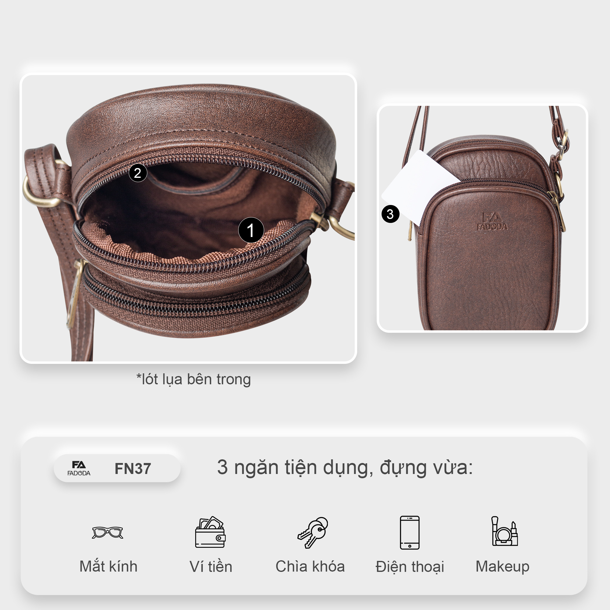 Mô tả Túi đeo chéo nữ mini đựng điện thoại tiện lợi FADODA FN37 - 5