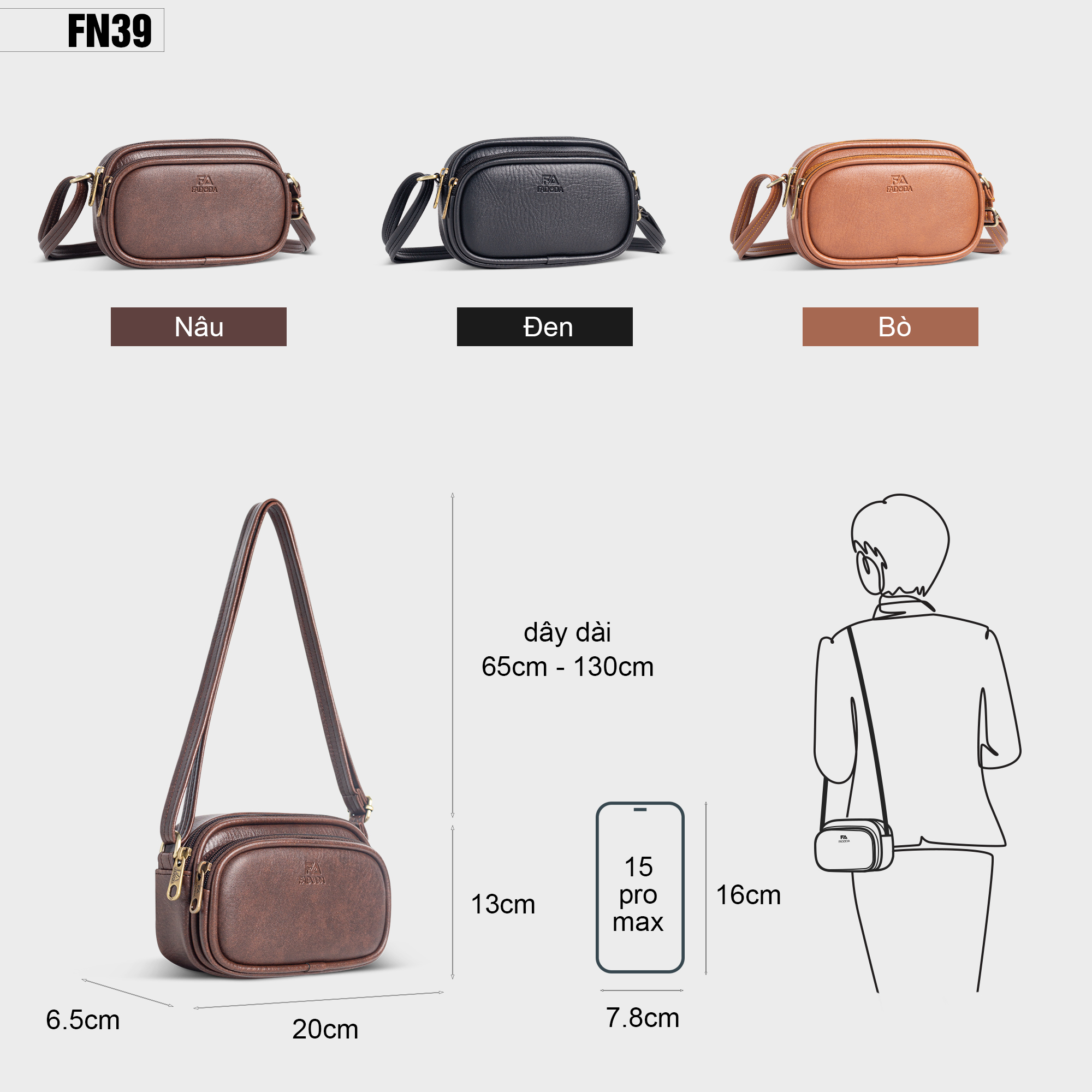 Mô tả Túi đeo chéo da nữ đựng điện thoại thời trang Fadoda FN39 - 2