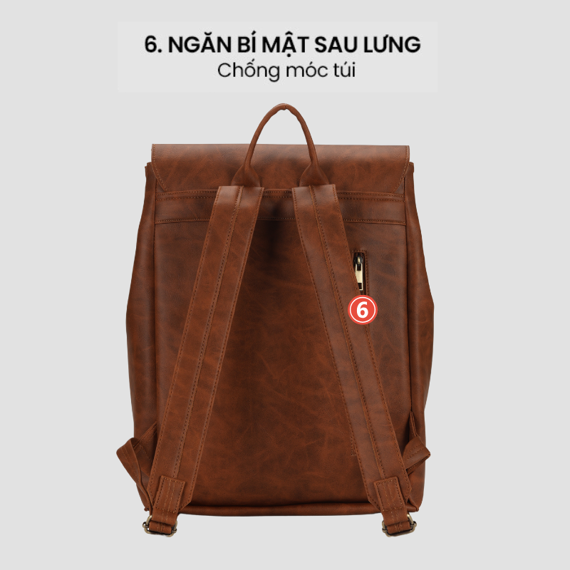 Mô tả Balo Laptop Da Nam Nữ Cao Cấp IDIGO UBP2-6031, Balo Công Sở Nắp Gập Thời Trang Đựng Laptop 15.6 inch - 5
