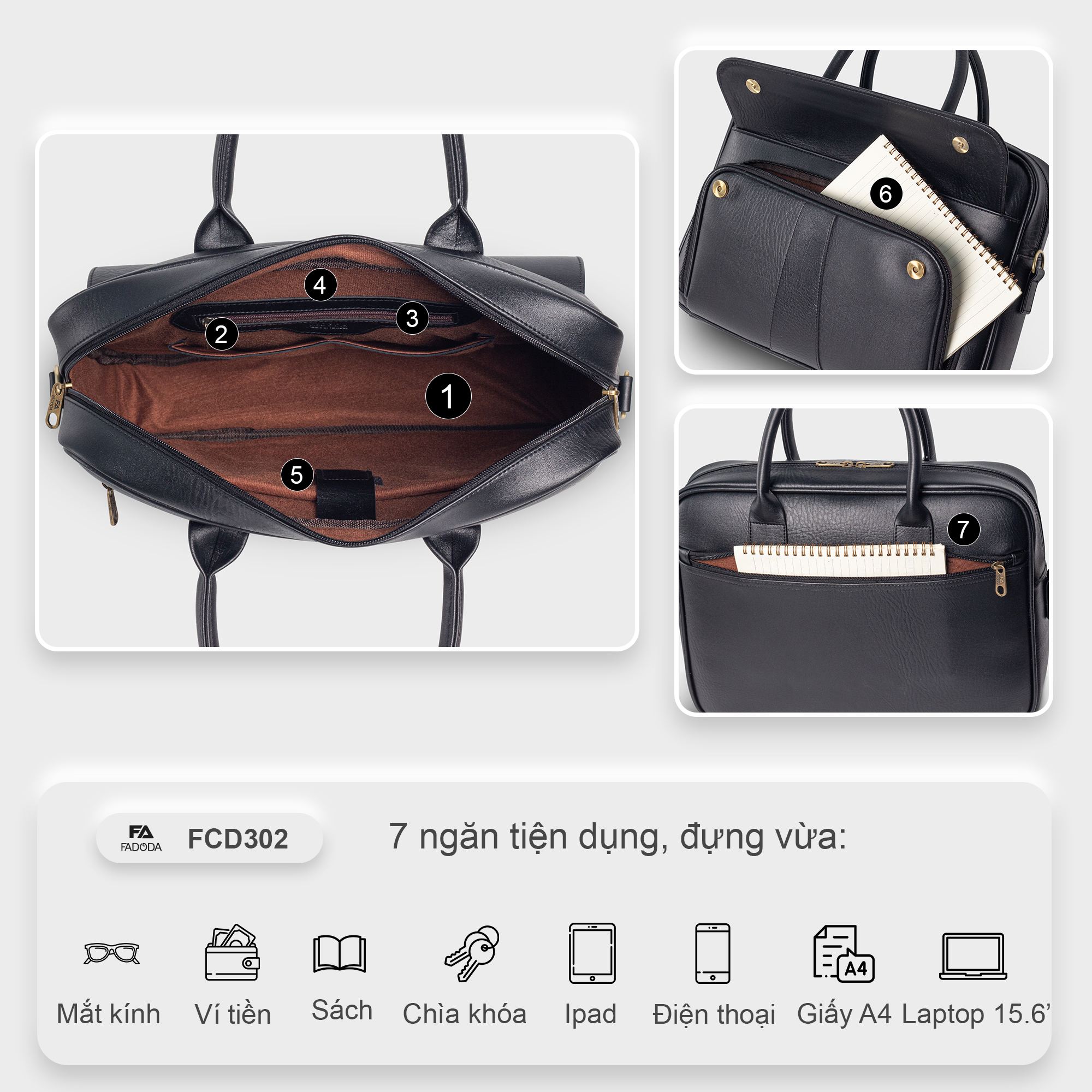 Cặp xách da công sở Fadoda FCD302 - Cận cảnh da