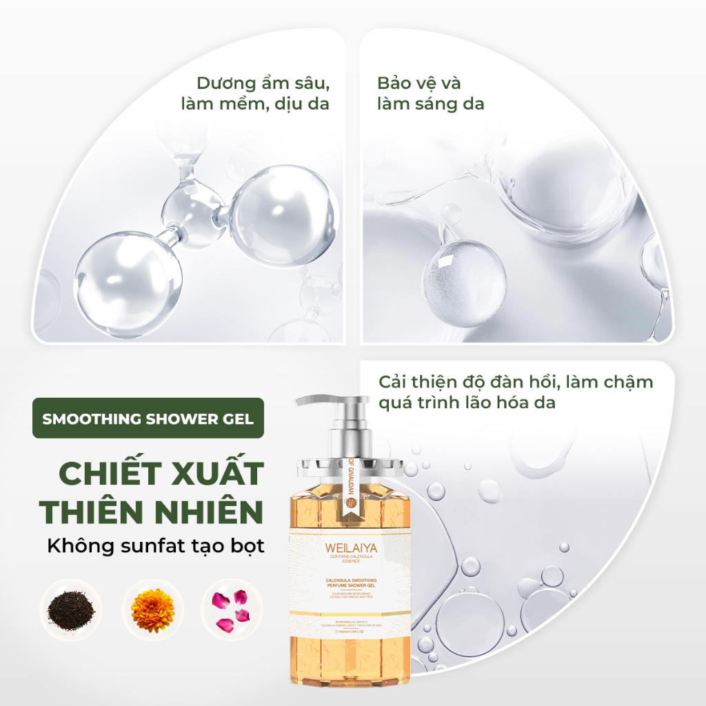 Mô tả Sữa tắm dưỡng trắng da cánh hoa cúc vạn thọ Weilaiya cấp ẩm, sáng da hương thơm sang trọng 450ml - 4