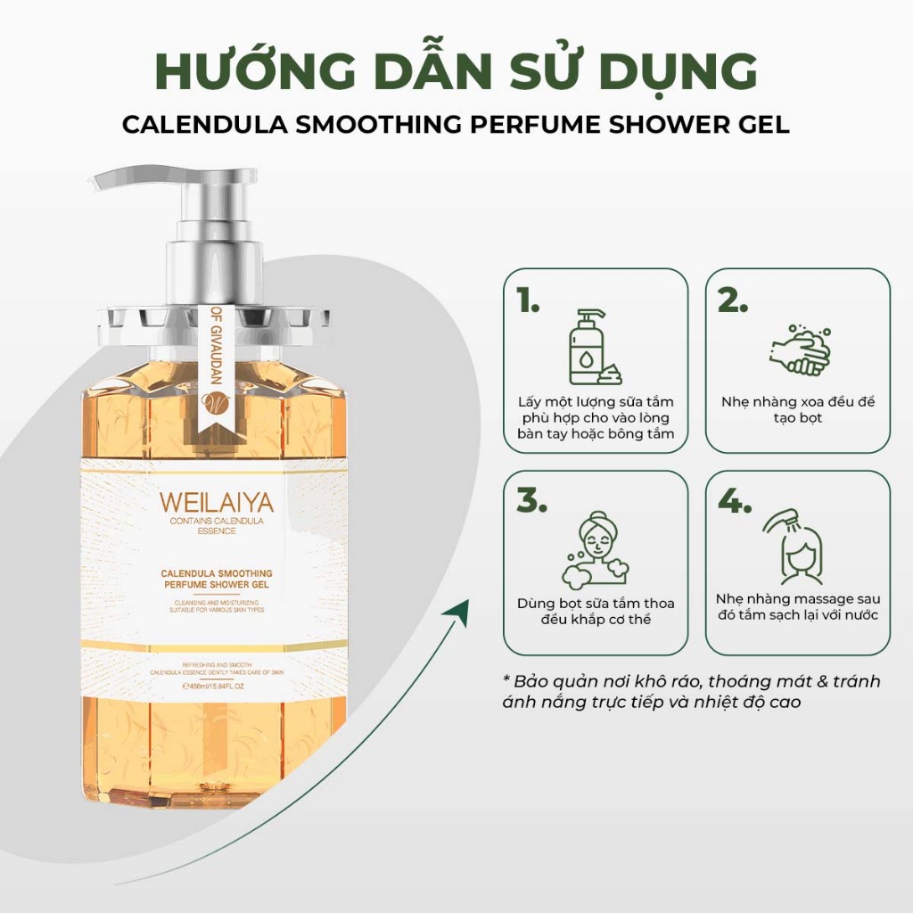 Mô tả Sữa tắm dưỡng trắng da cánh hoa cúc vạn thọ Weilaiya cấp ẩm, sáng da hương thơm sang trọng 450ml - 3