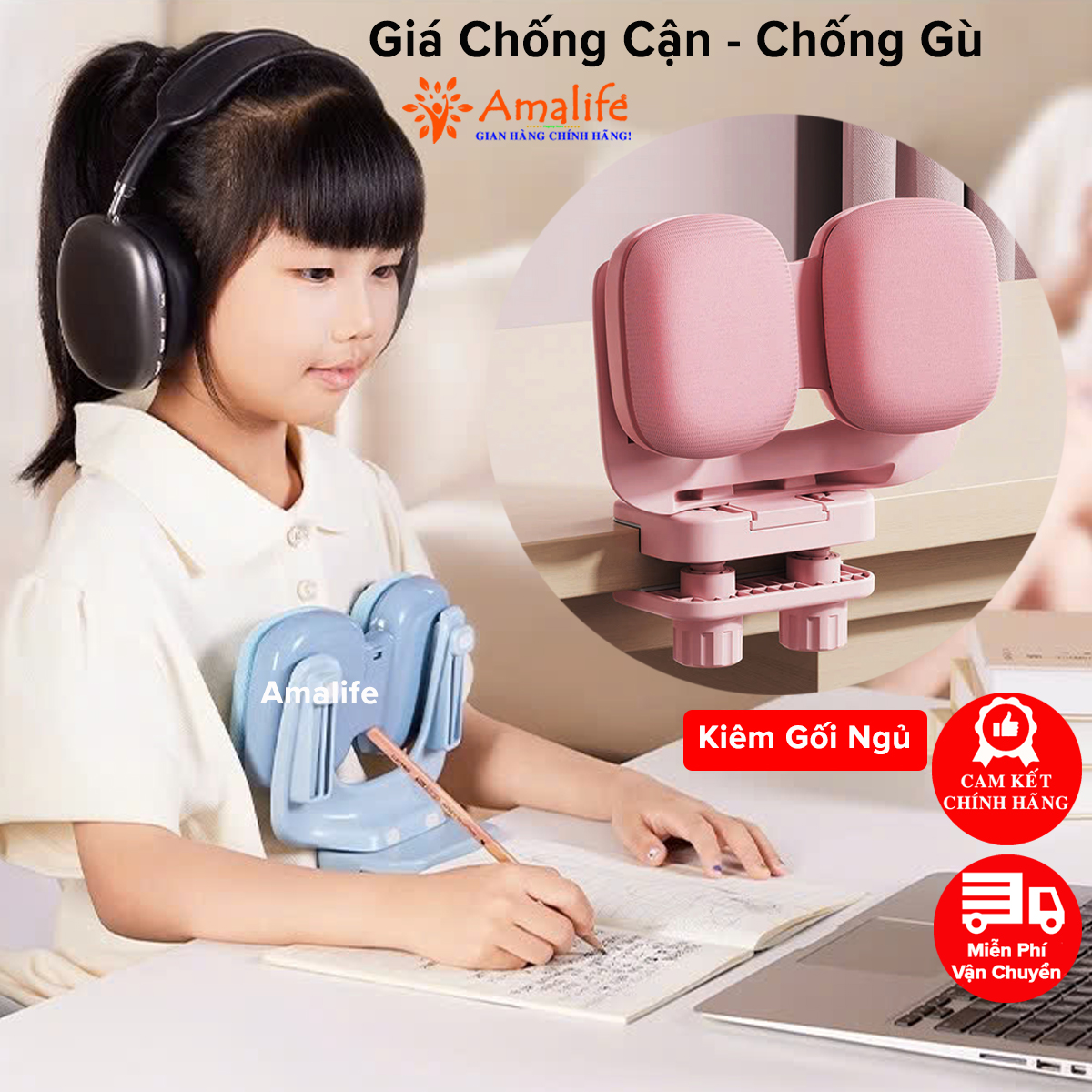 Mô tả Bộ Giá Đỡ Cằm Chống Cận Thị Cải Tiến PRO Dụng Cụ Chống Gù Giúp Ngồi Thẳng Lưng Luyện Chữ Chính Hãng Amalife - 1