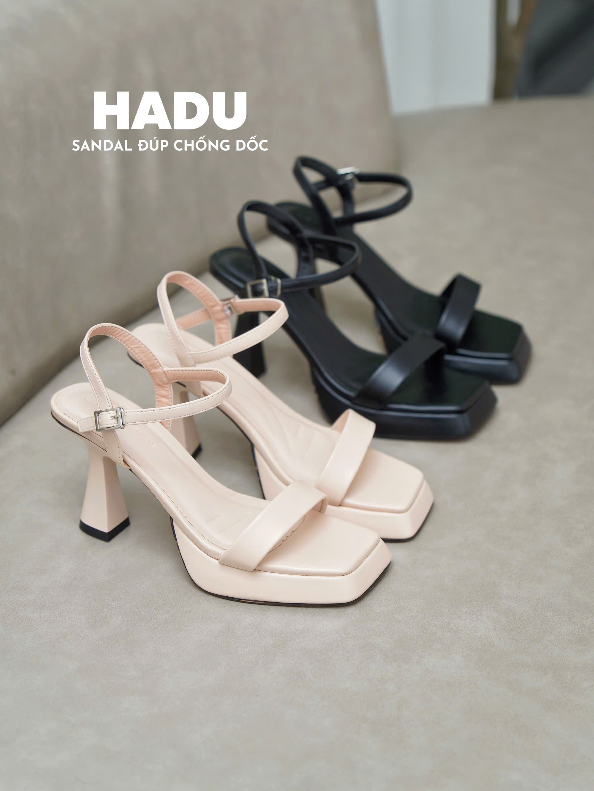 Mô tả Giày Cao Gót Đế Vuông 9P Quai Ngang Đúp Trước 3P VENESSA HADU M967 Da PU Cao Cấp BH 12T - 9