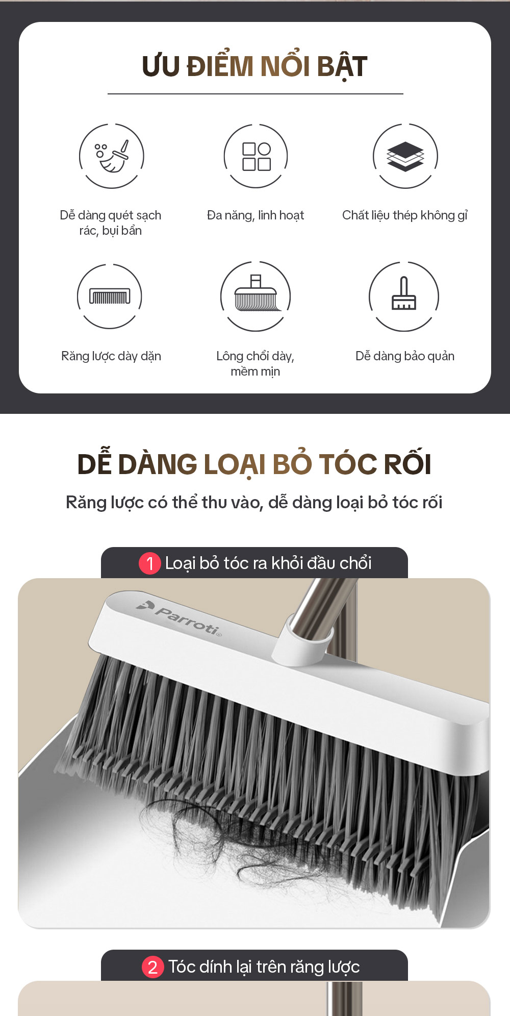Chổi Parroti BM01 kèm hót rác