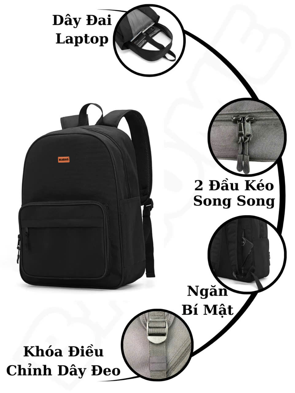 Mô tả Balo Nam Nữ Thương Hiệu HARAS Kiểu Dáng Basic Đi Học Đi Chơi HR365 - 3