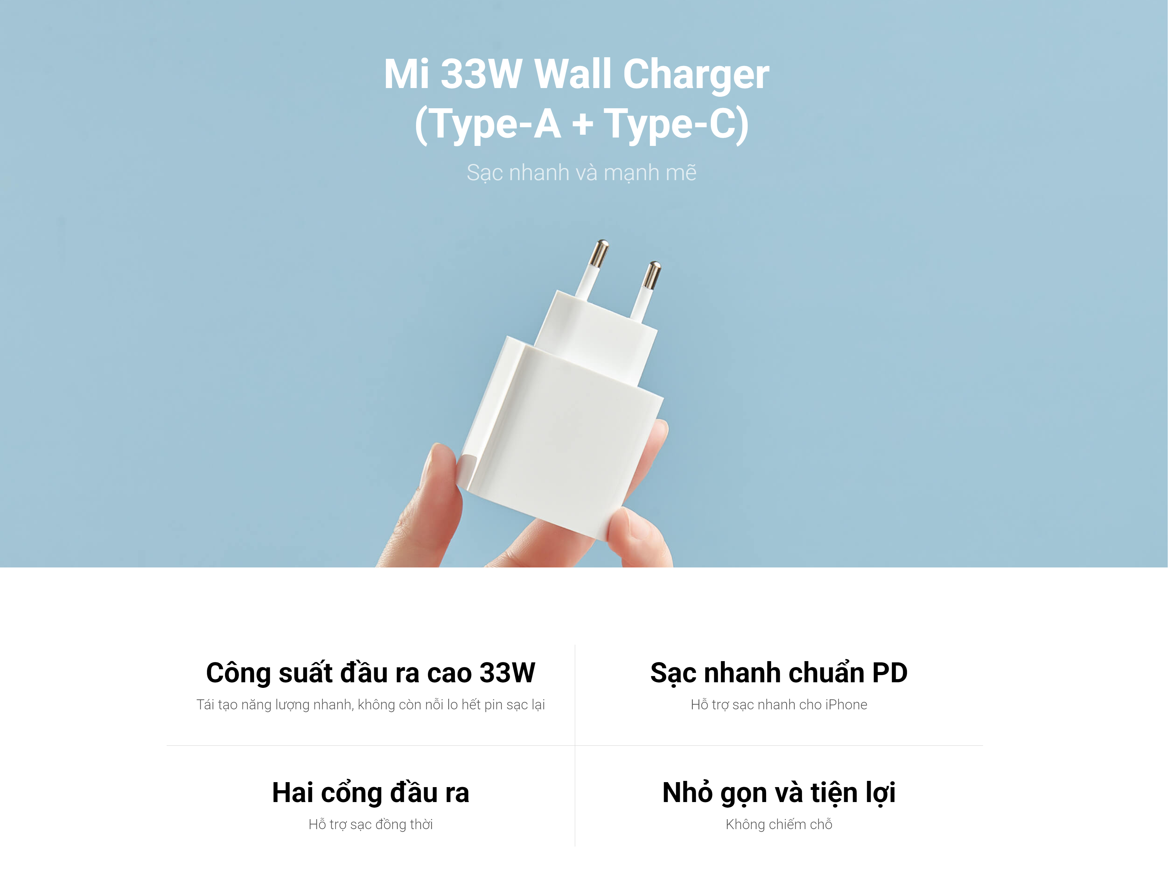 Mô tả Cốc sạc nhanh Xiaomi 33W ( USB và Type-C ) EU Wall Charger BHR4996GL - Hàng chính hãng - 1
