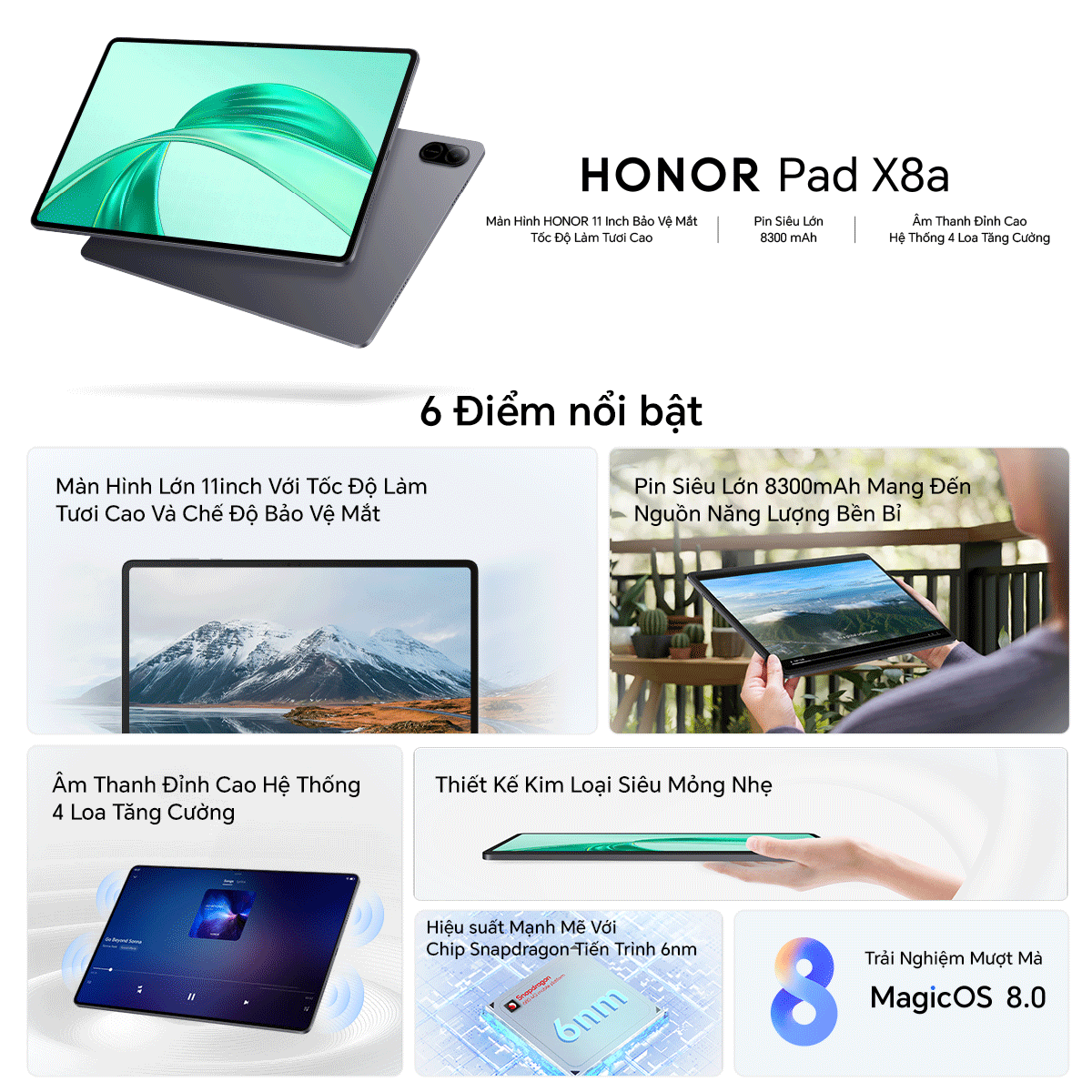 Mô tả Máy tính bảng HONOR Pad X8a 4GB+128GB | Màn hình TFT LCD 11" 90Hz | Pin 8300mAh | BH 13 tháng - 1