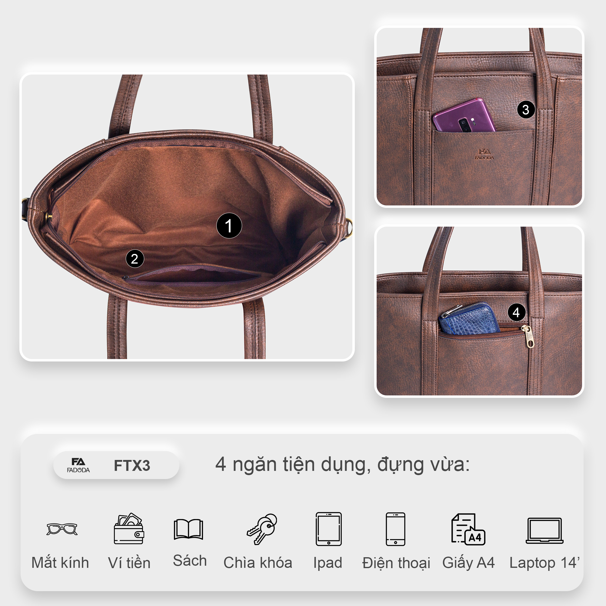 Túi xách nữ FA DO DA FTX3 bên trong