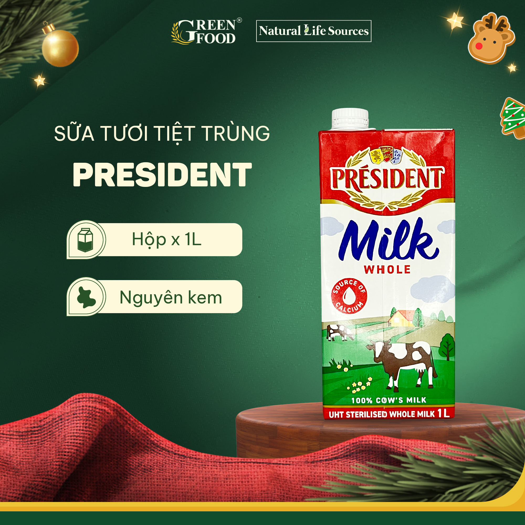 Mô tả Sữa Tươi Tiệt Trùng President Nguyên Kem Không Đường 1L - Độ Béo 3.6% Nhập khẩu Pháp - 1