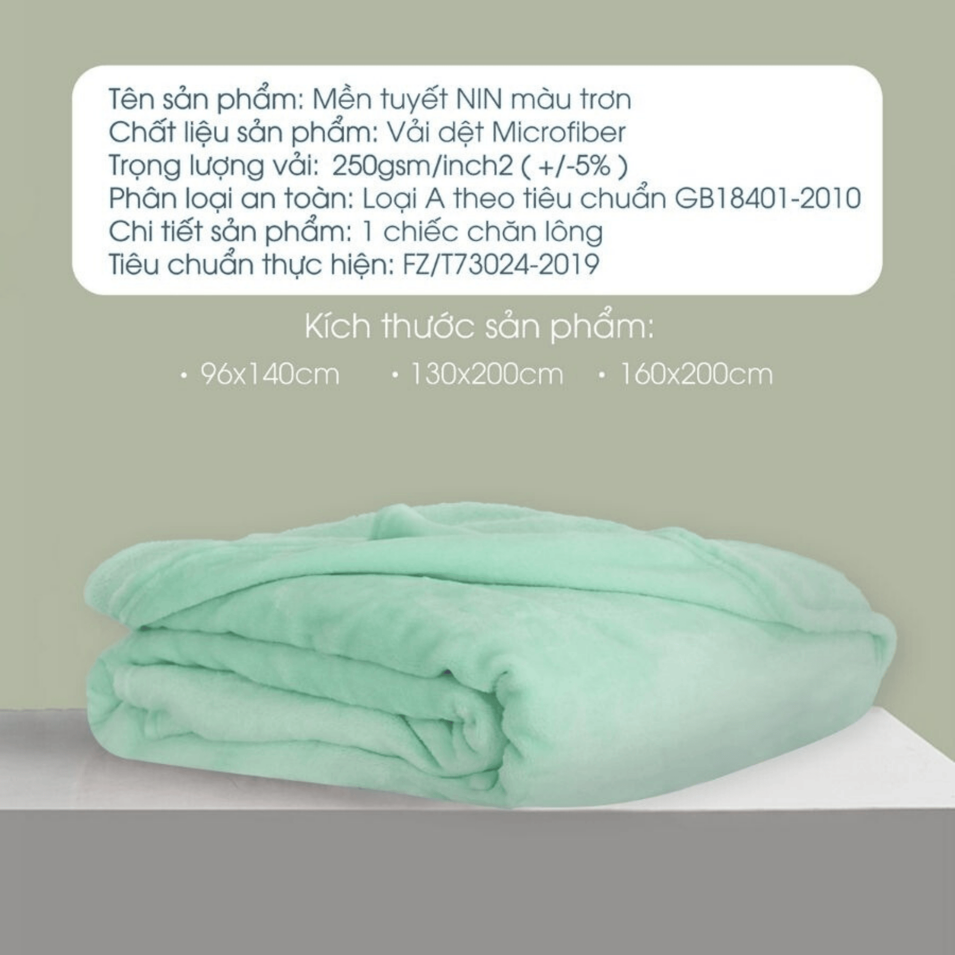 Mô tả Mền tuyết NIN siêu mềm mịn 100% Microfiber - Mint (nhiều kích cỡ) - 2
