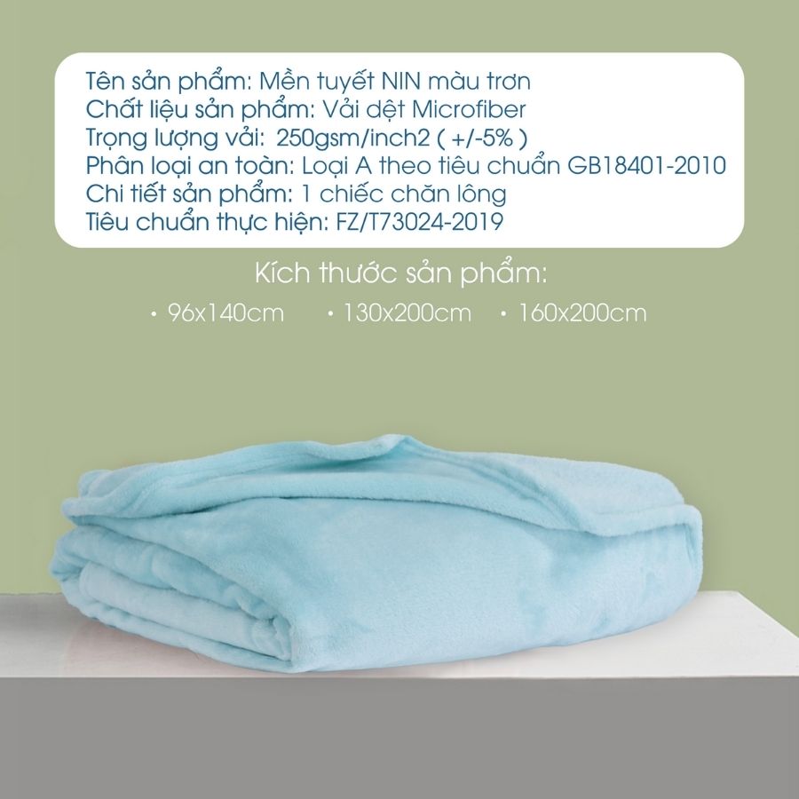 Mô tả Mền tuyết NIN House Aqua màu xanh da trời 1m3 và 1m6 siêu mềm mịn nhiều kích cỡ phù hợp đi du lịch - 1