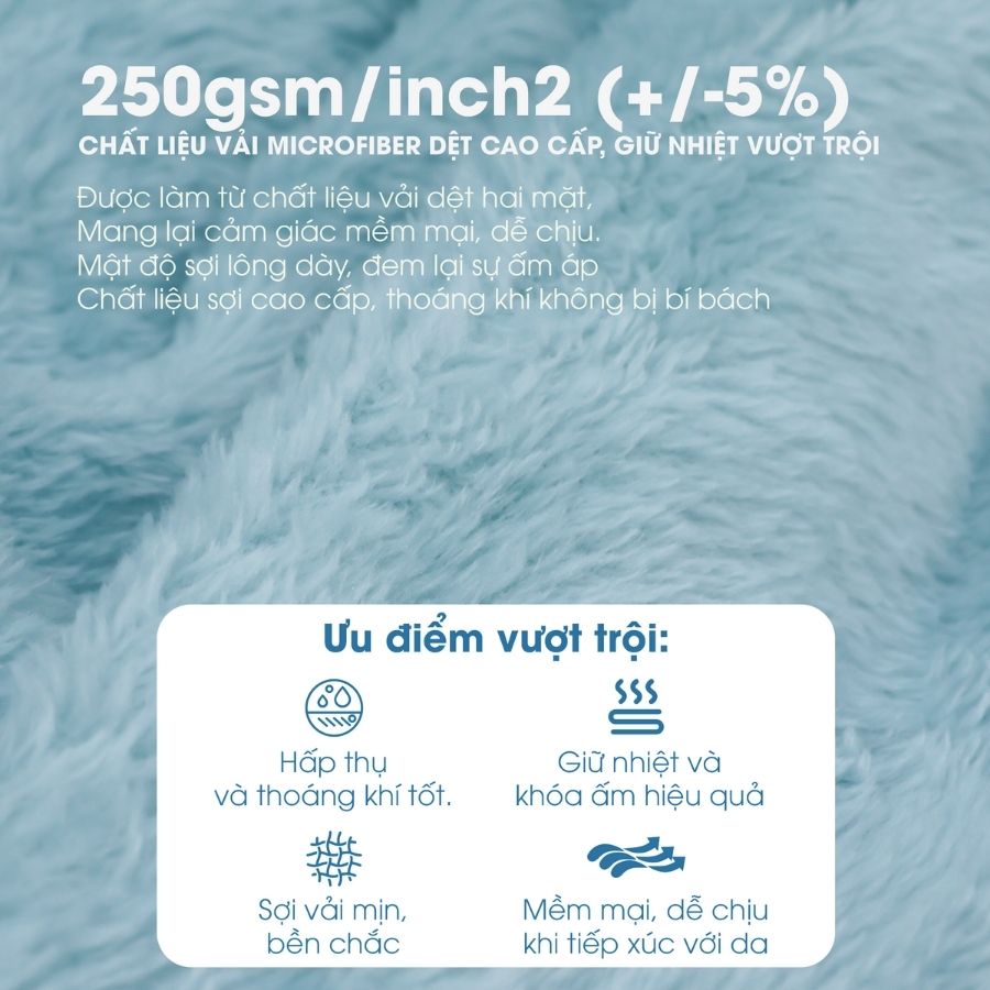 Mô tả Mền tuyết NIN House Aqua màu xanh da trời 1m3 và 1m6 siêu mềm mịn nhiều kích cỡ phù hợp đi du lịch - 8
