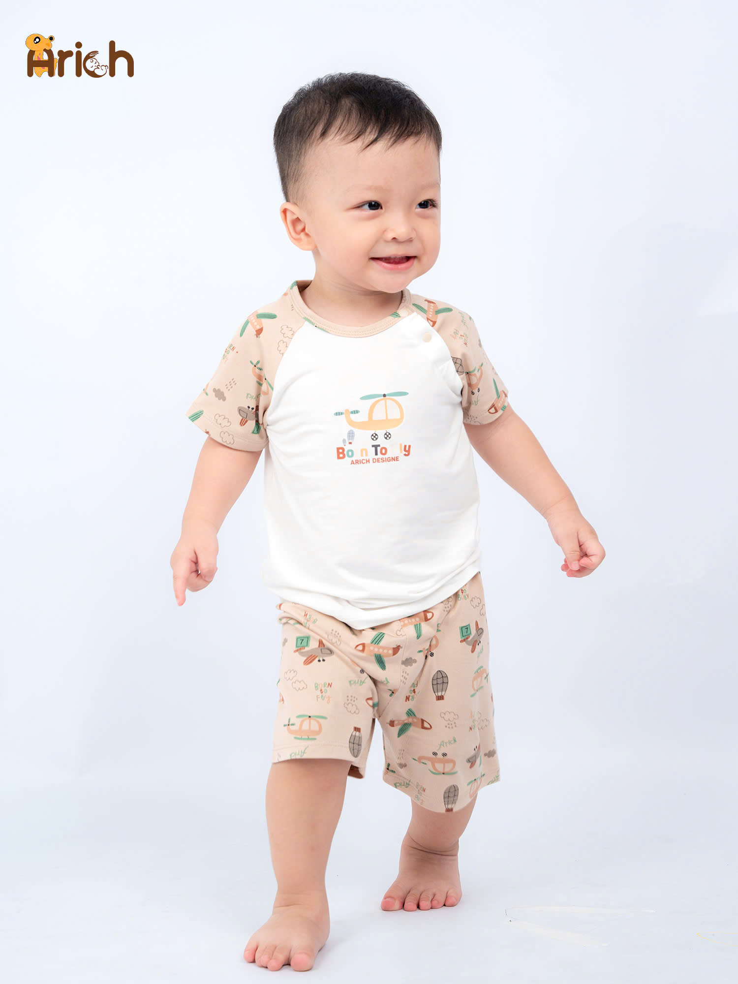 Mô tả Bộ cộc tay cài chéo Arich vải sợi tre họa tiết đáng yêu cho Bé size từ 9 tháng- 6 tuổi - 1